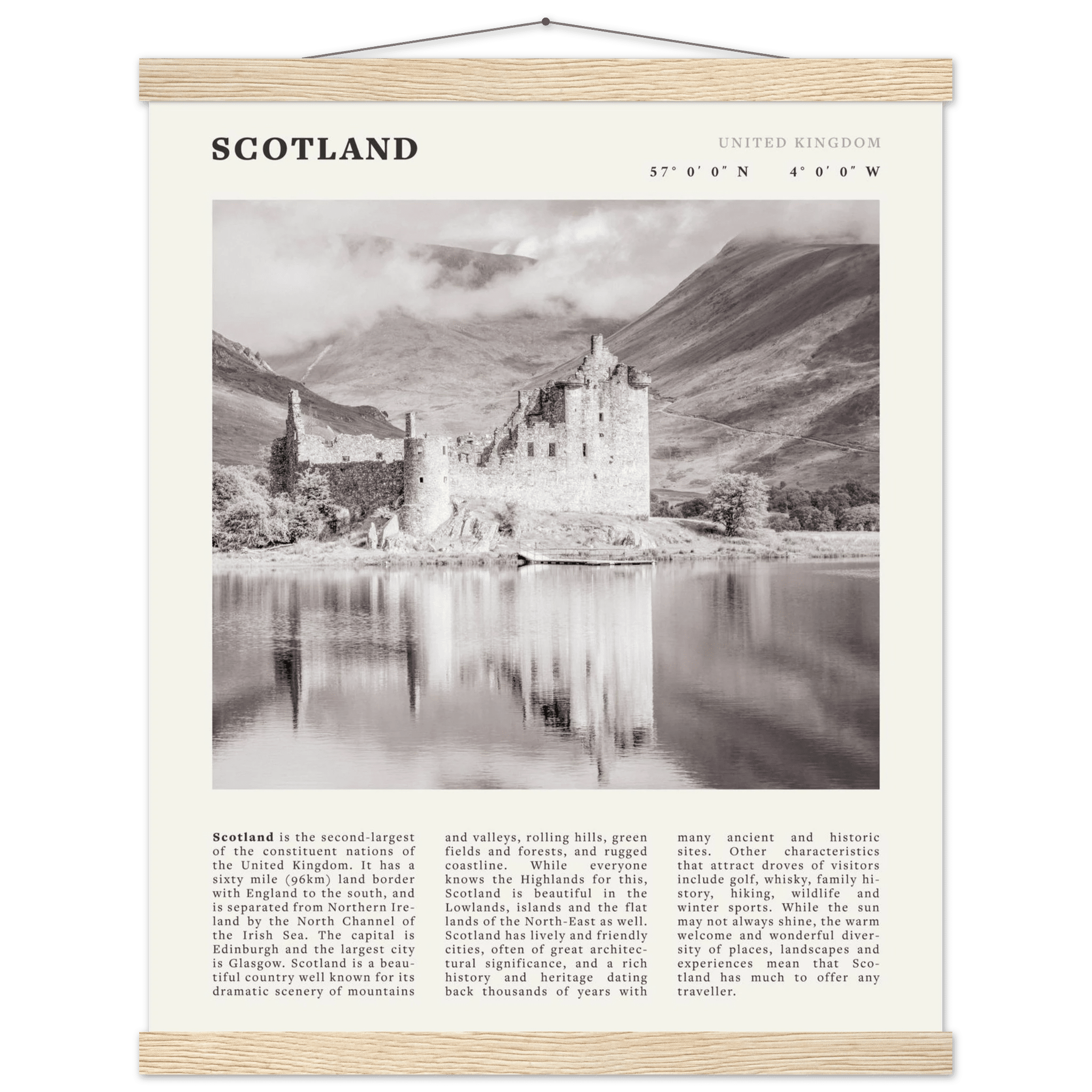 Scotland Poster | Black & White Highland Castle Wall Art | UK Travel Print Decor - Evergreen Posters