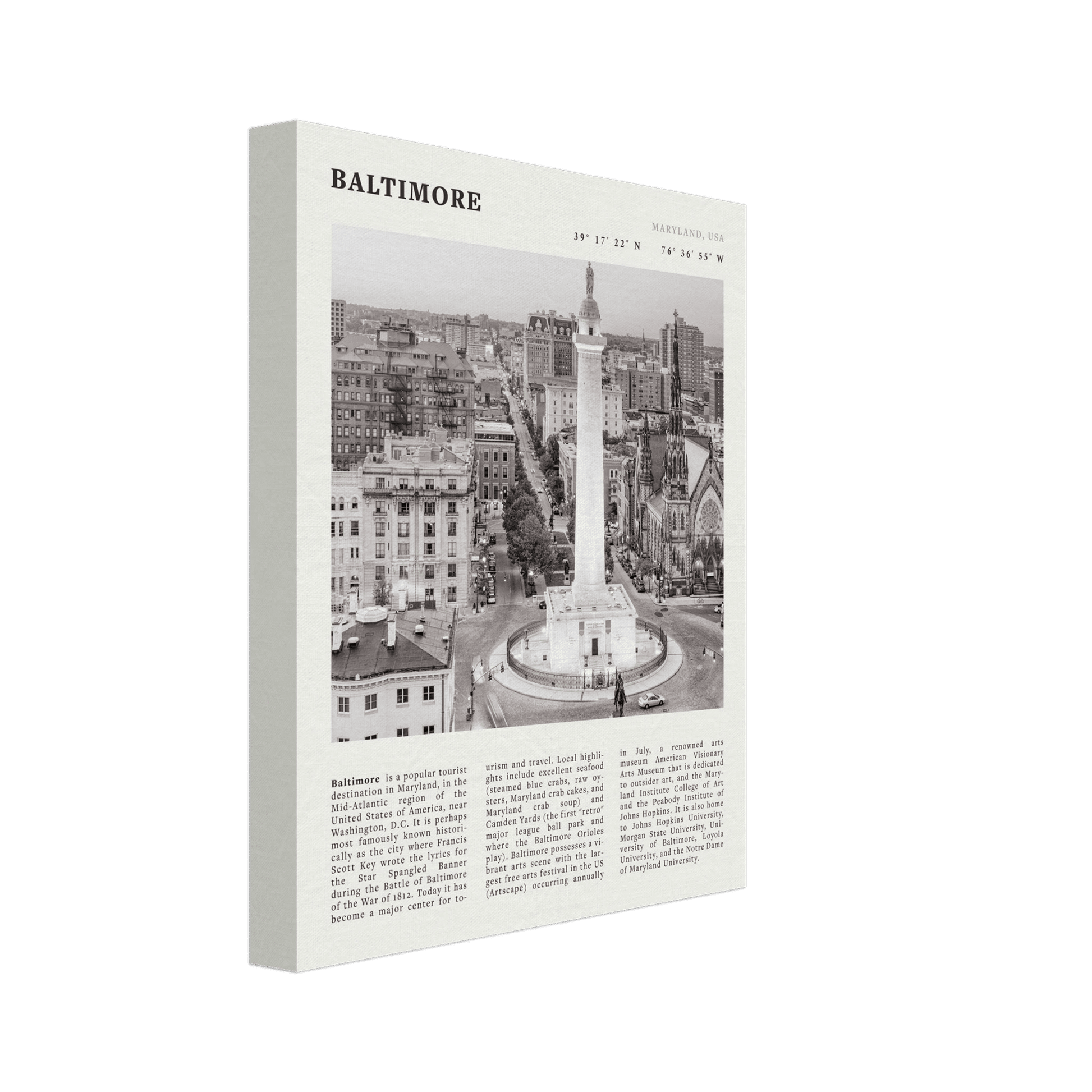 Baltimore Poster | Black & White Maryland City Wall Art | USA Travel Print - Evergreen Posters