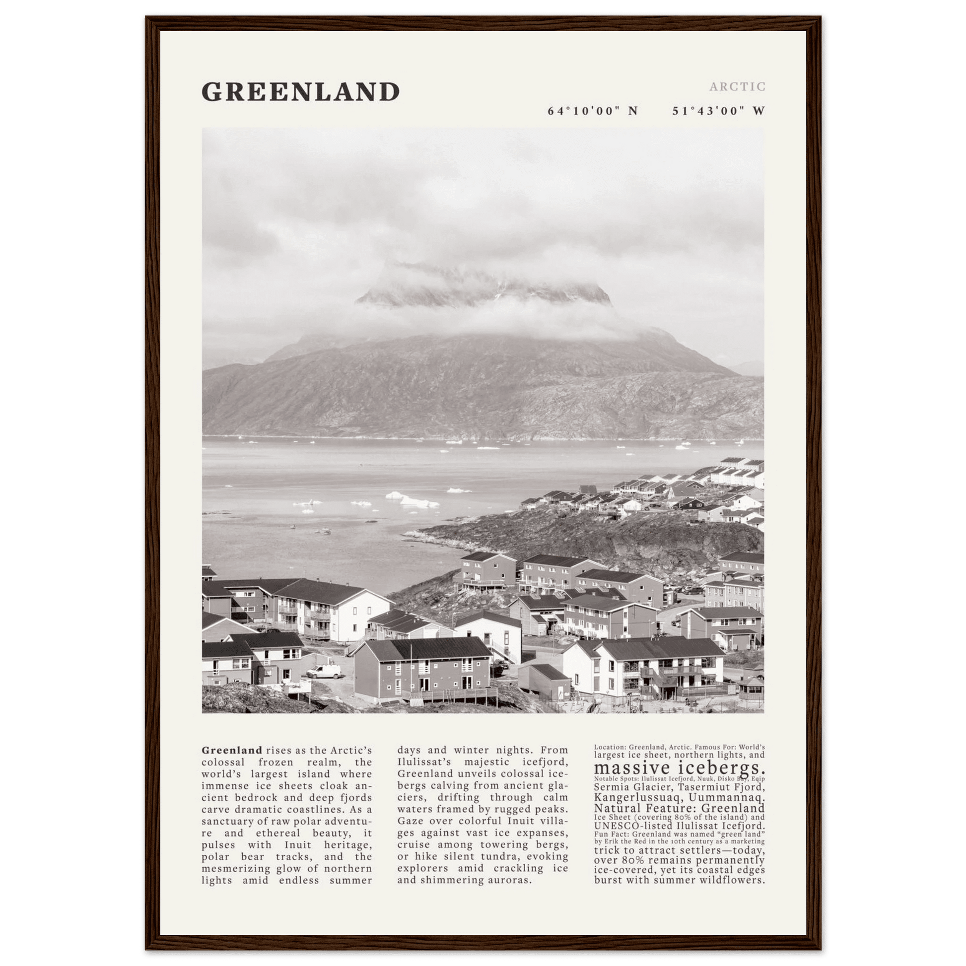 Greenland Poster Black and White – Vintage Arctic Fjord Landscape Print (Digital & Printed Options) - Evergreen Posters