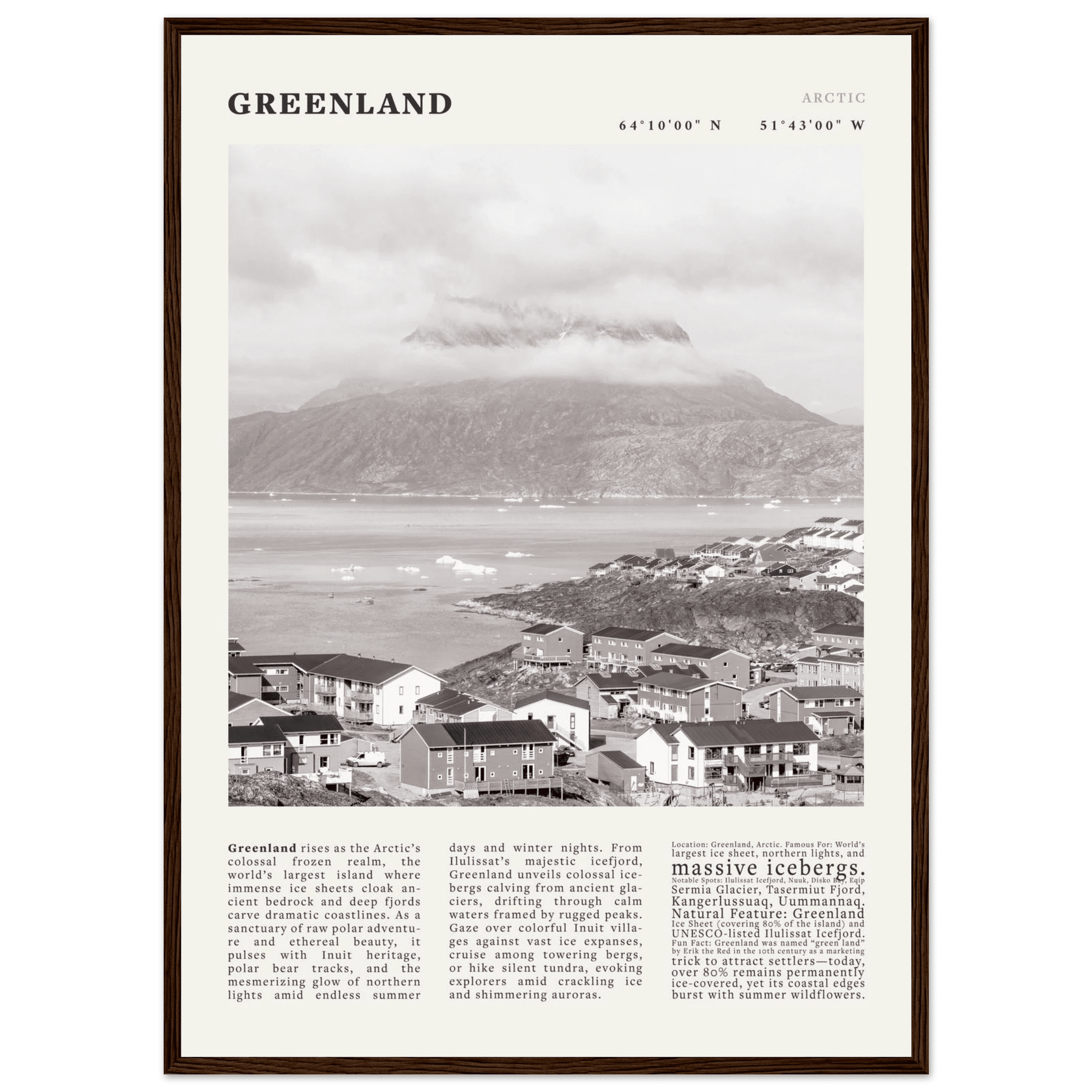 Greenland Poster Black and White – Vintage Arctic Fjord Landscape Print (Digital & Printed Options) - Evergreen Posters
