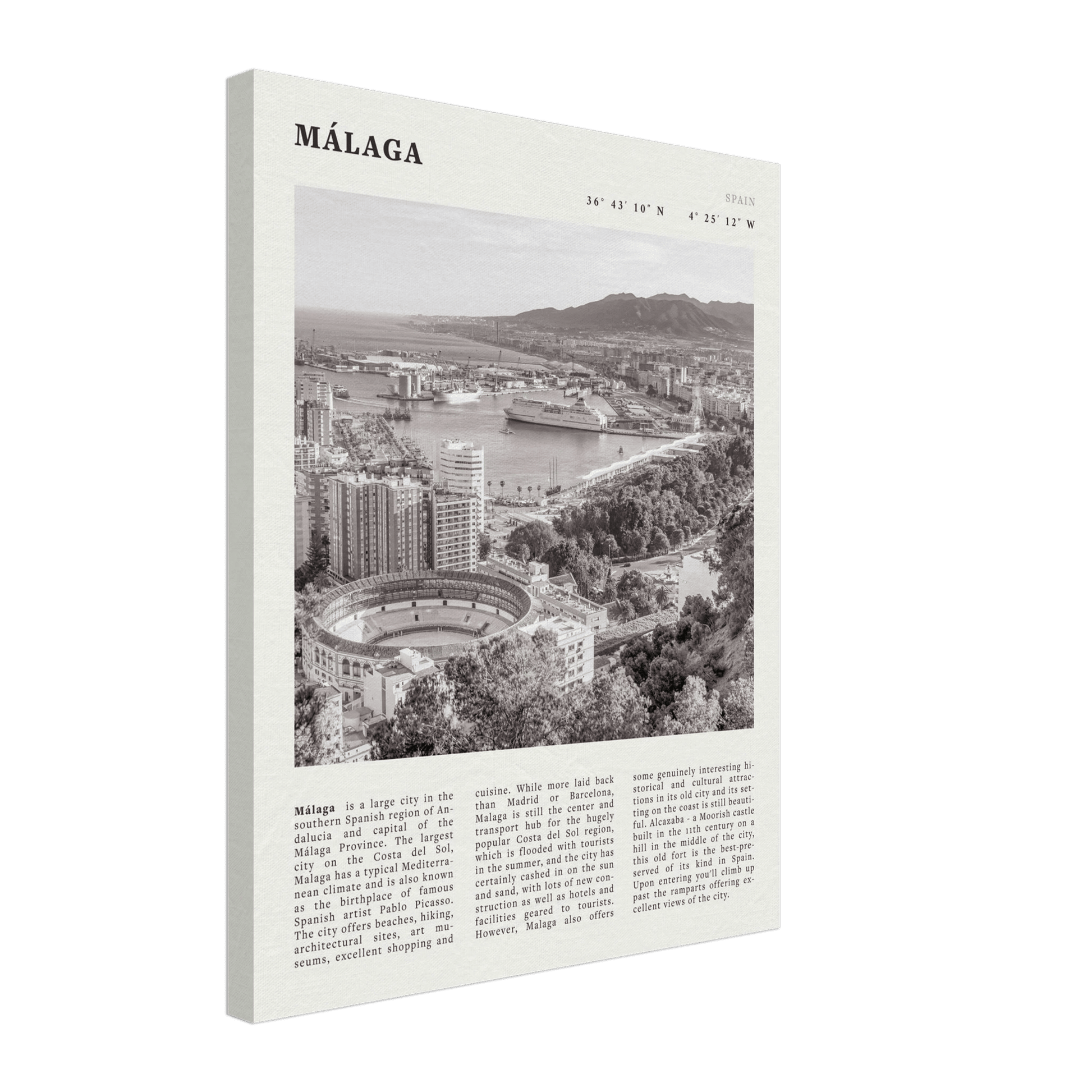 Málaga Poster | Black & White Costa del Sol Wall Art | Spain Travel Print - Evergreen Posters