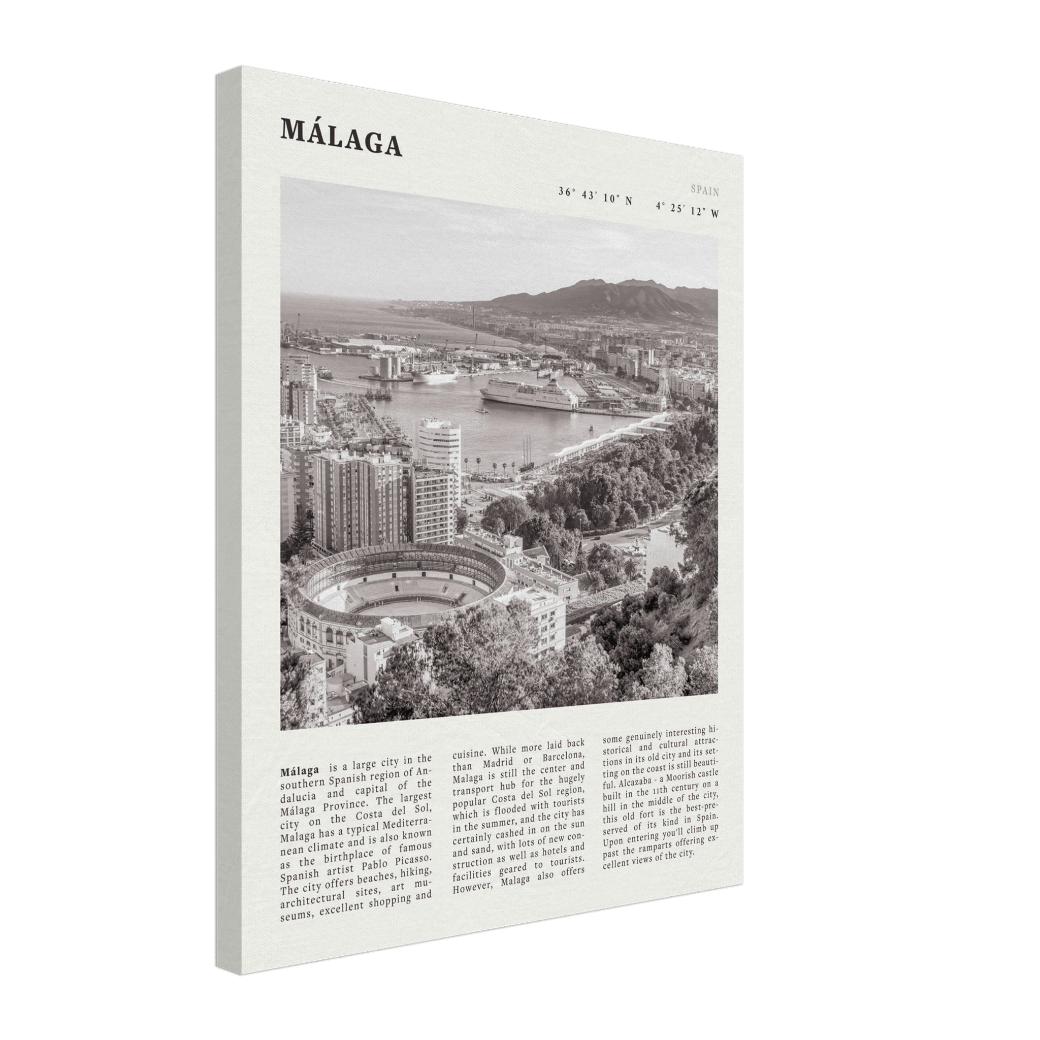 Málaga Poster | Black & White Costa del Sol Wall Art | Spain Travel Print - Evergreen Posters