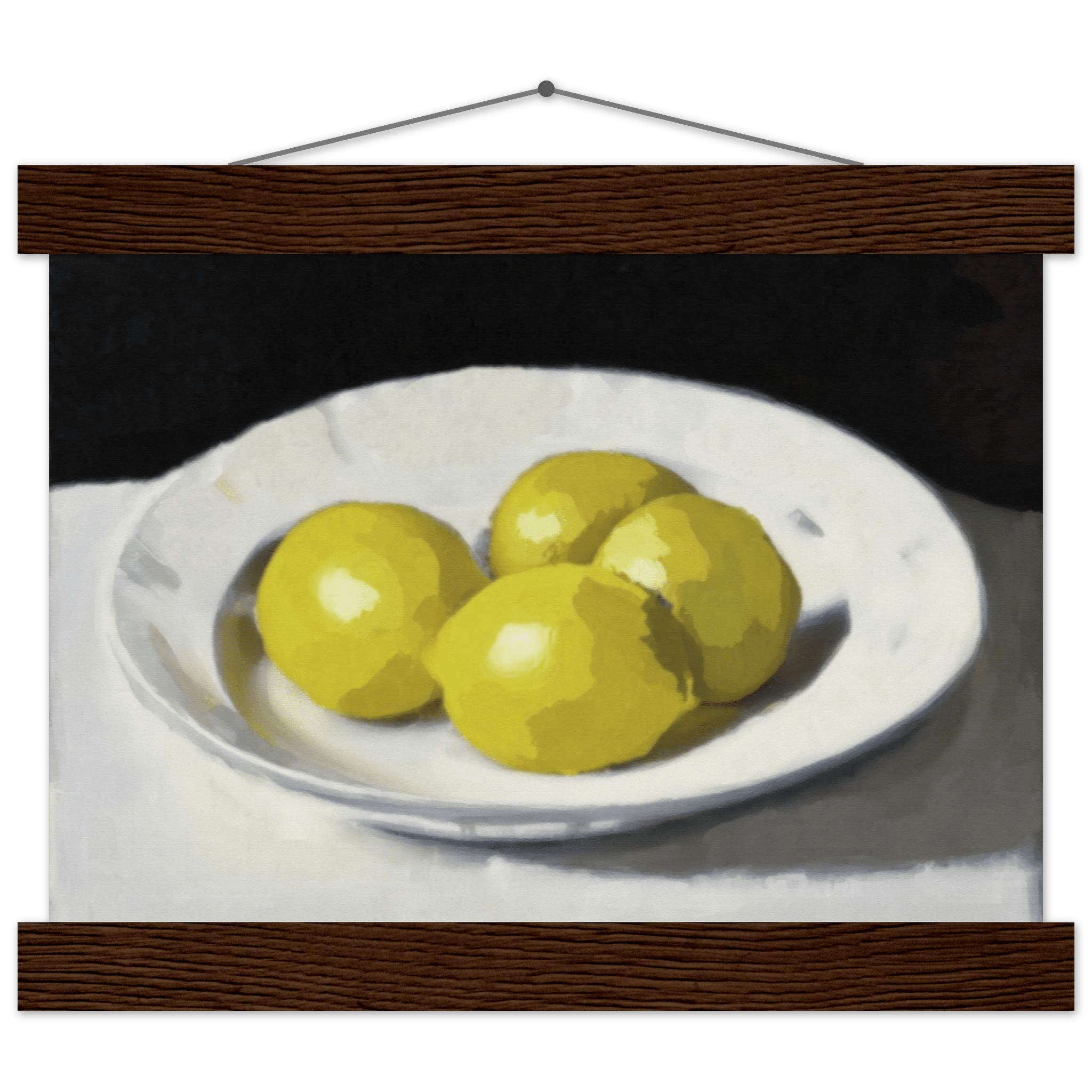 Lemons Print | Three Lemons Oil Painting Wall Art | Kitchen Still Life Poster - Evergreen Posters