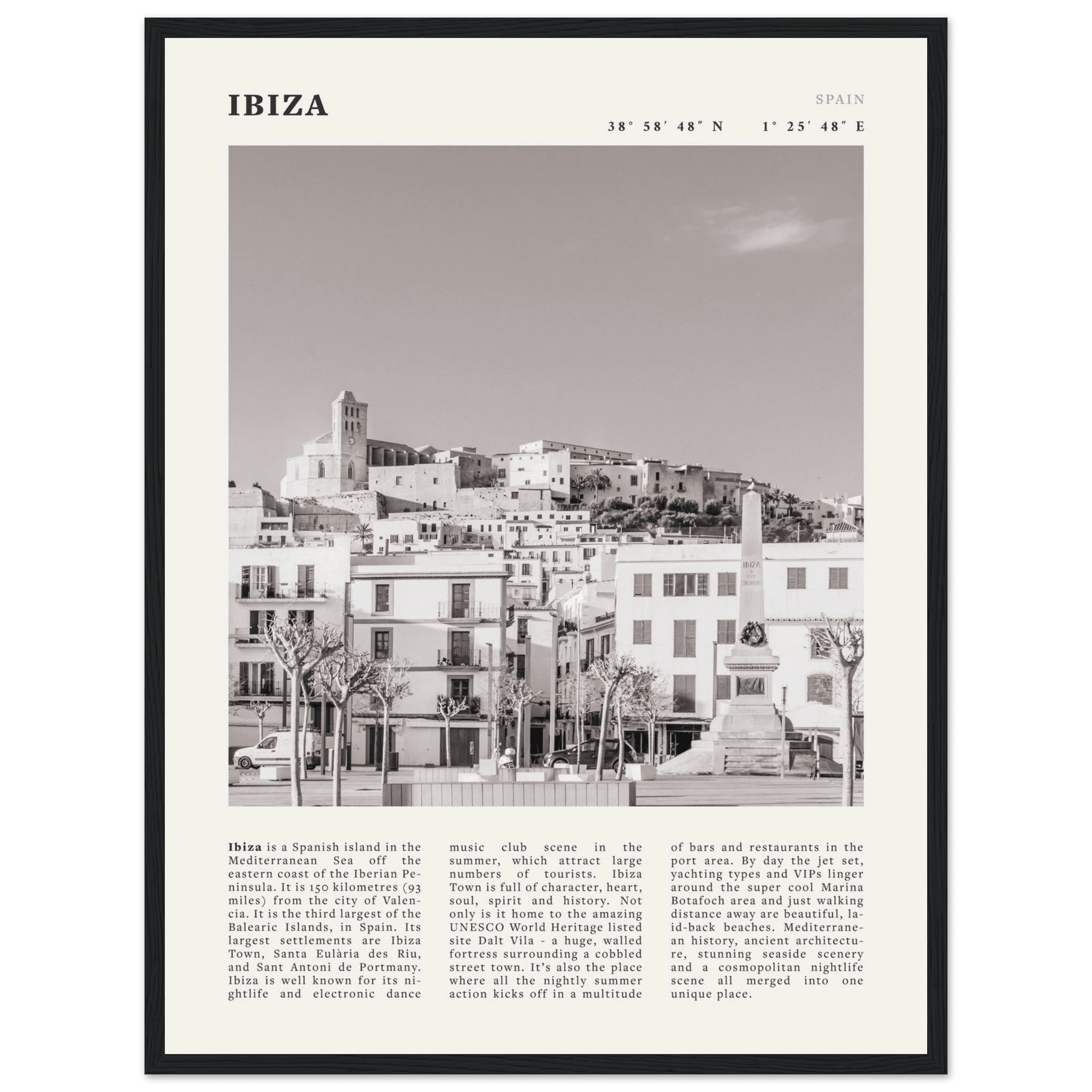 Ibiza Poster | Black & White Spanish Island Wall Art | Spain Travel Print - Evergreen Posters