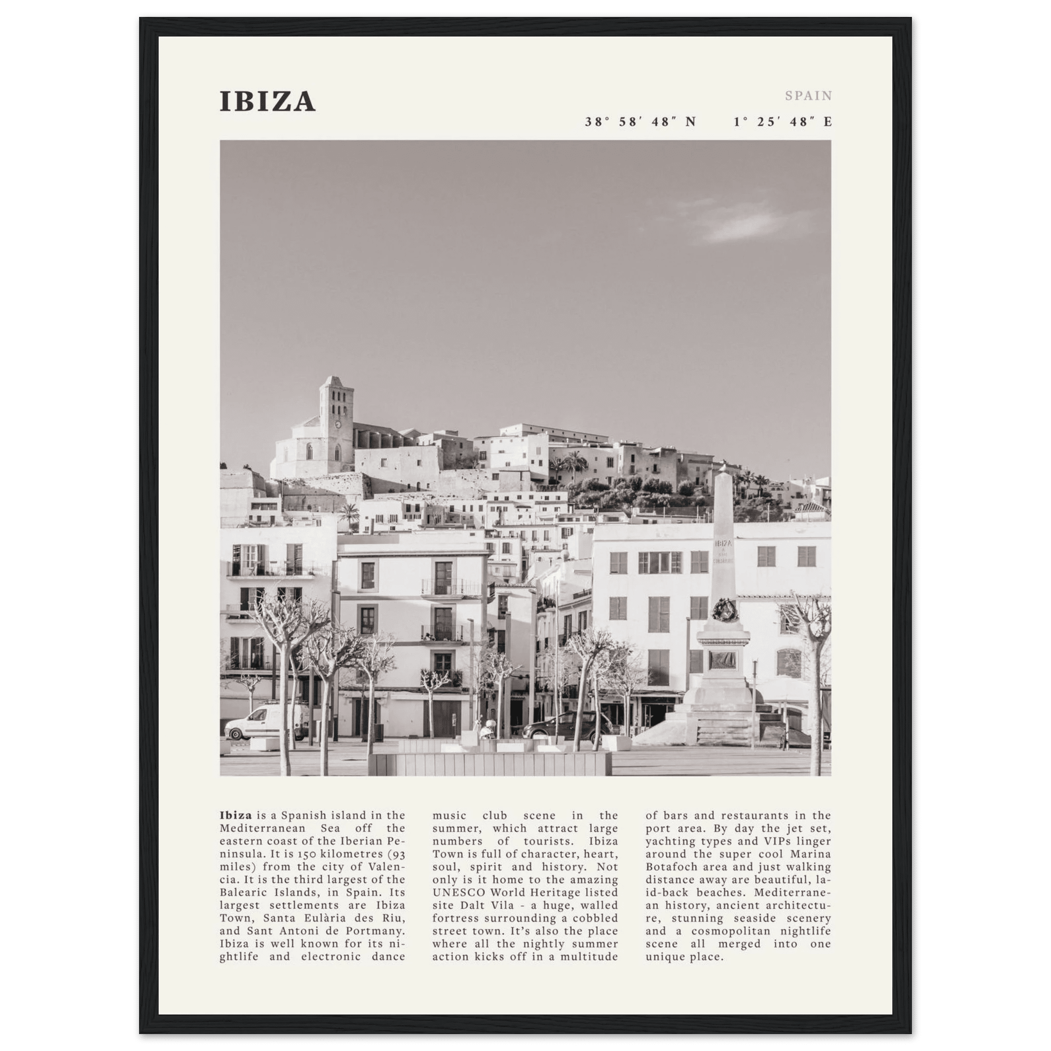 Ibiza Poster | Black & White Spanish Island Wall Art | Spain Travel Print - Evergreen Posters