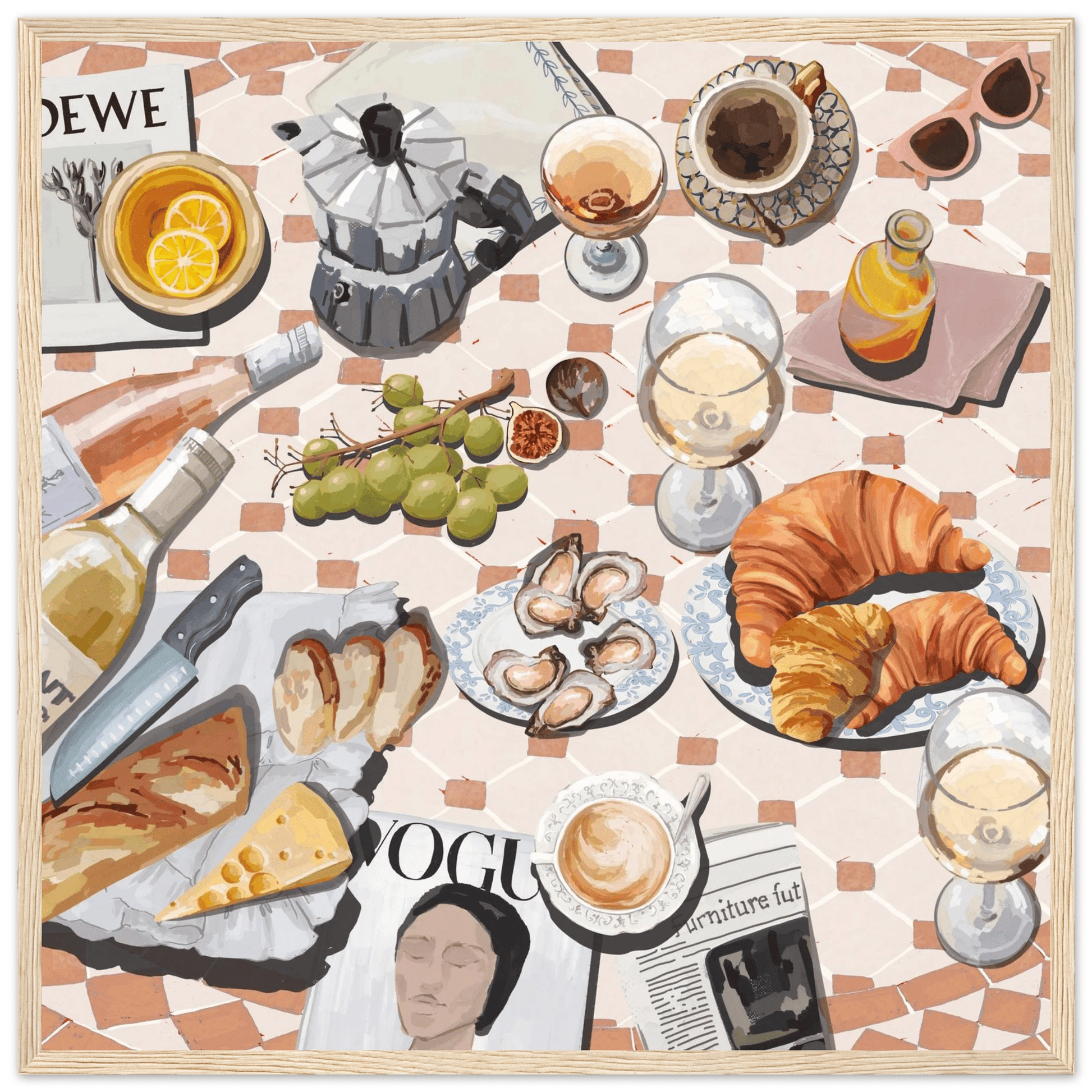 French Brunch Poster | Kitchen Decor Food Wall Art | Croissant & Coffee Square Print - Evergreen Posters - 10