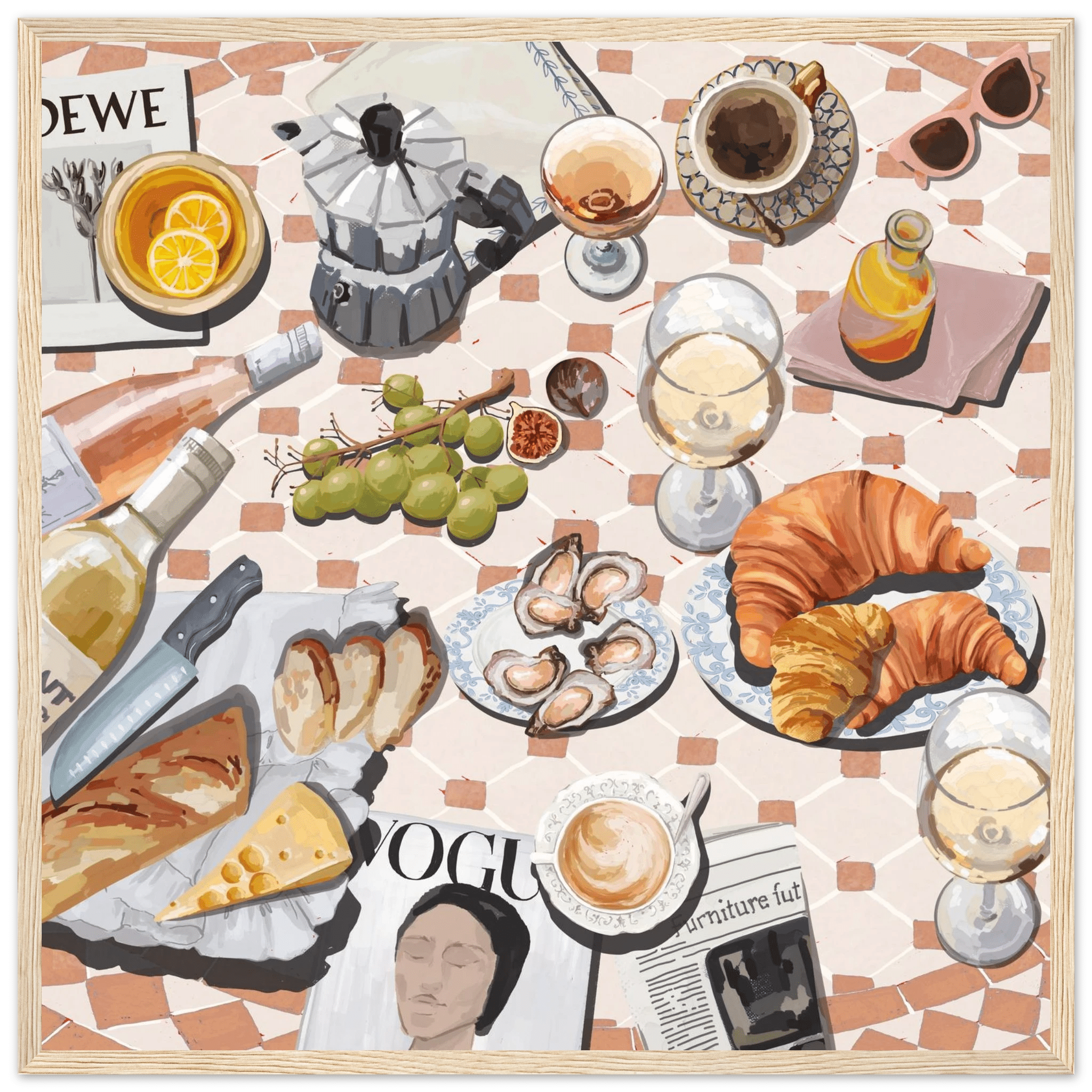 French Brunch Poster | Kitchen Decor Food Wall Art | Croissant & Coffee Square Print - Evergreen Posters - 10
