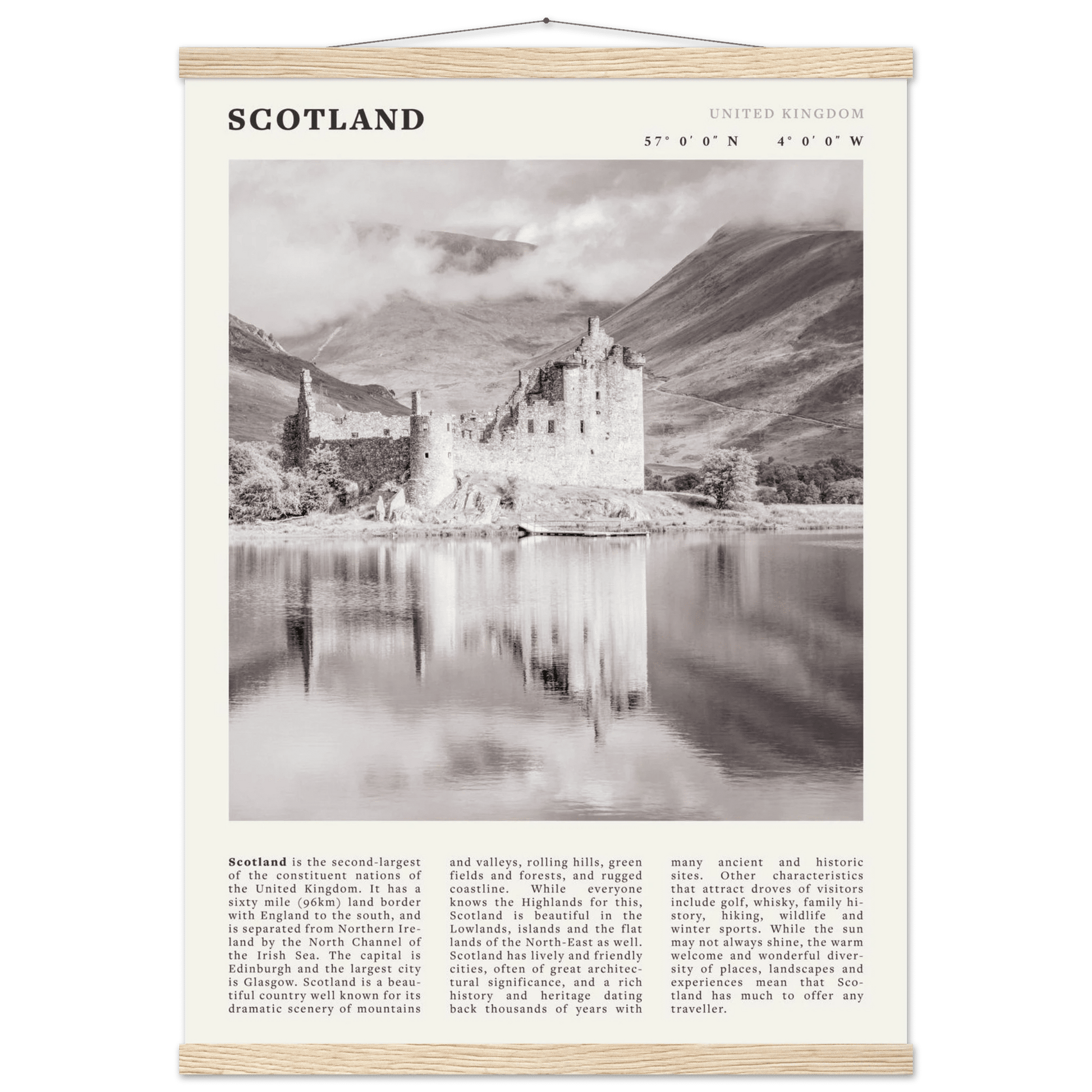 Scotland Poster | Black & White Highland Castle Wall Art | UK Travel Print Decor - Evergreen Posters