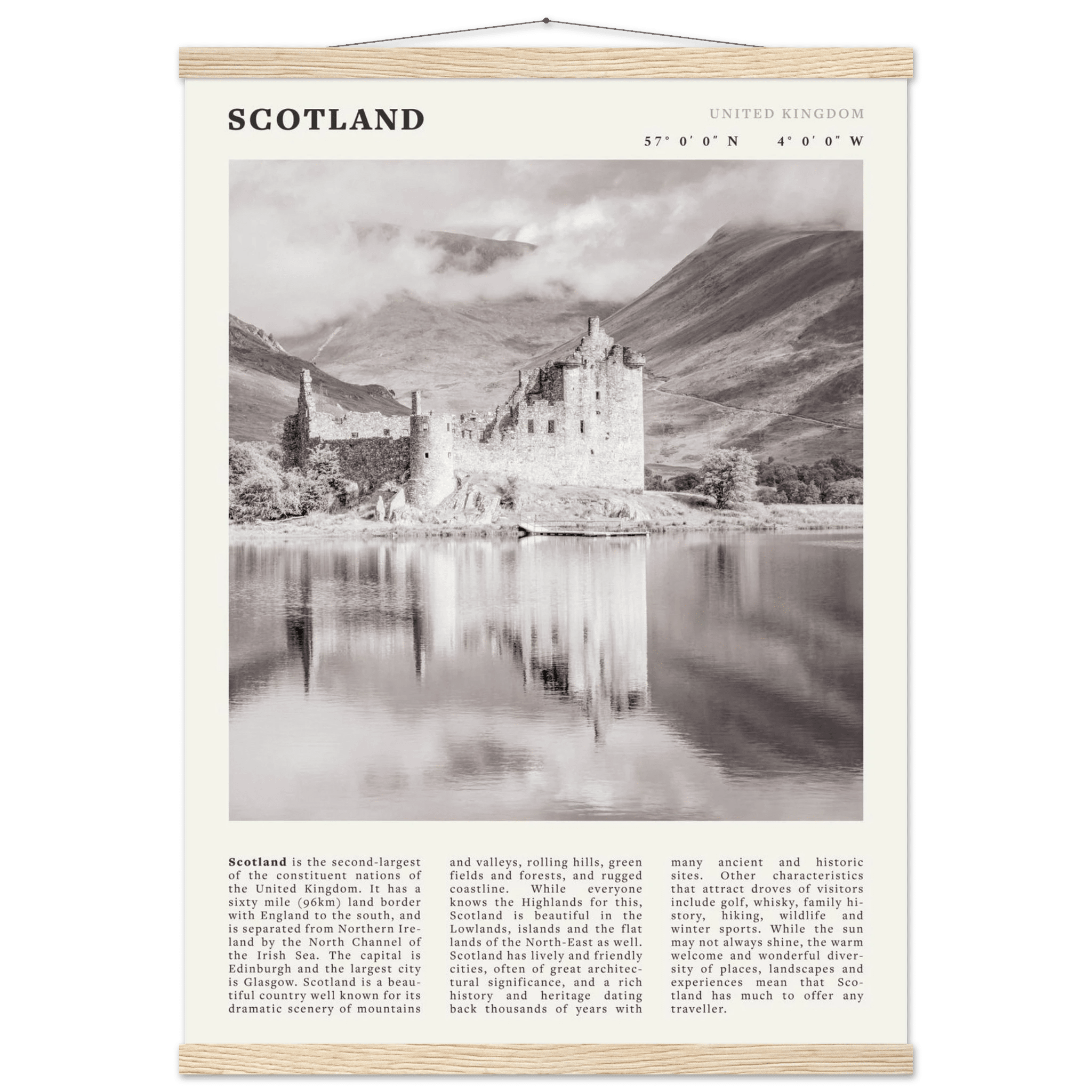 Scotland Poster | Black & White Highland Castle Wall Art | UK Travel Print Decor - Evergreen Posters