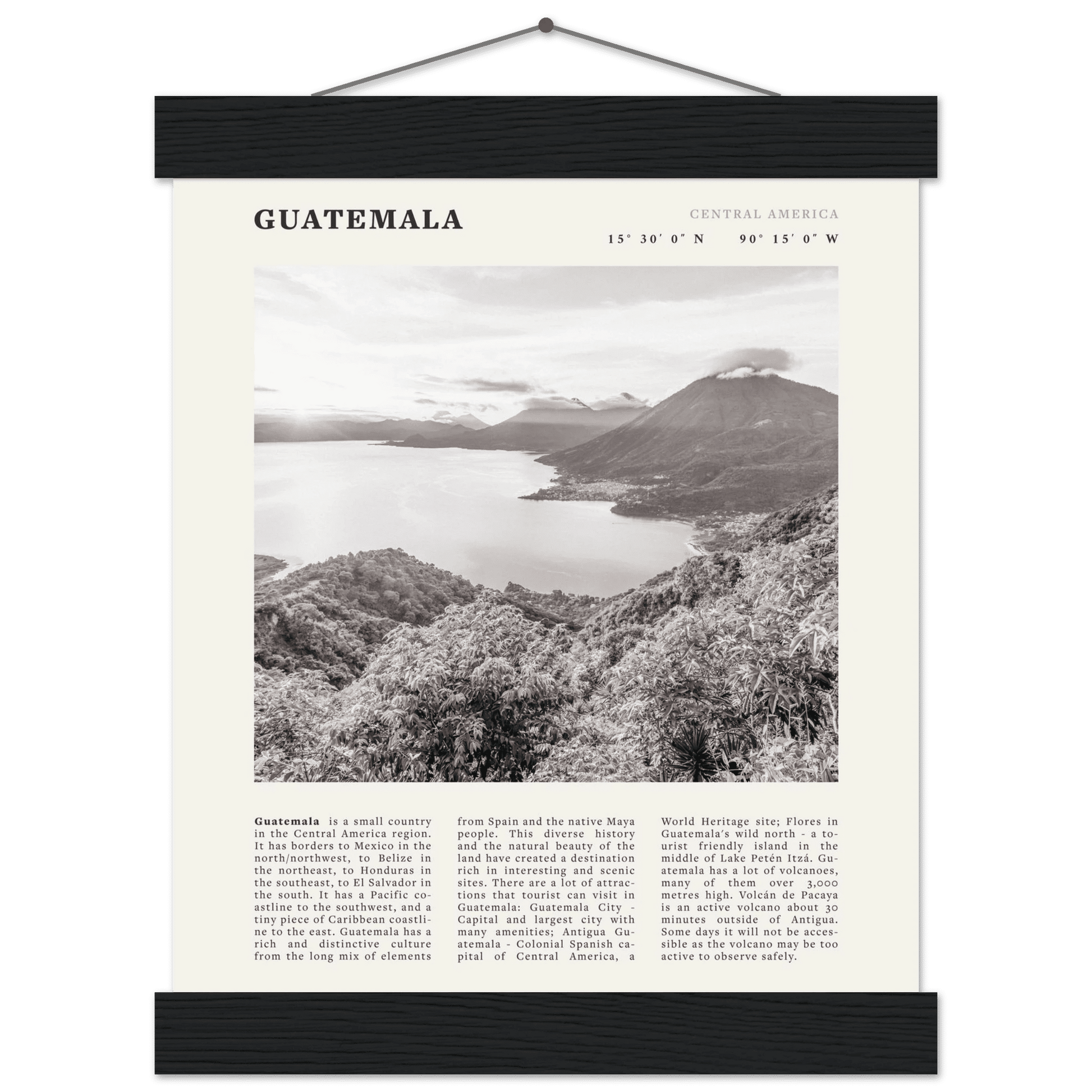 Guatemala Poster | Black & White Lake Atitlan Wall Art | Central America Travel Print - Evergreen Posters
