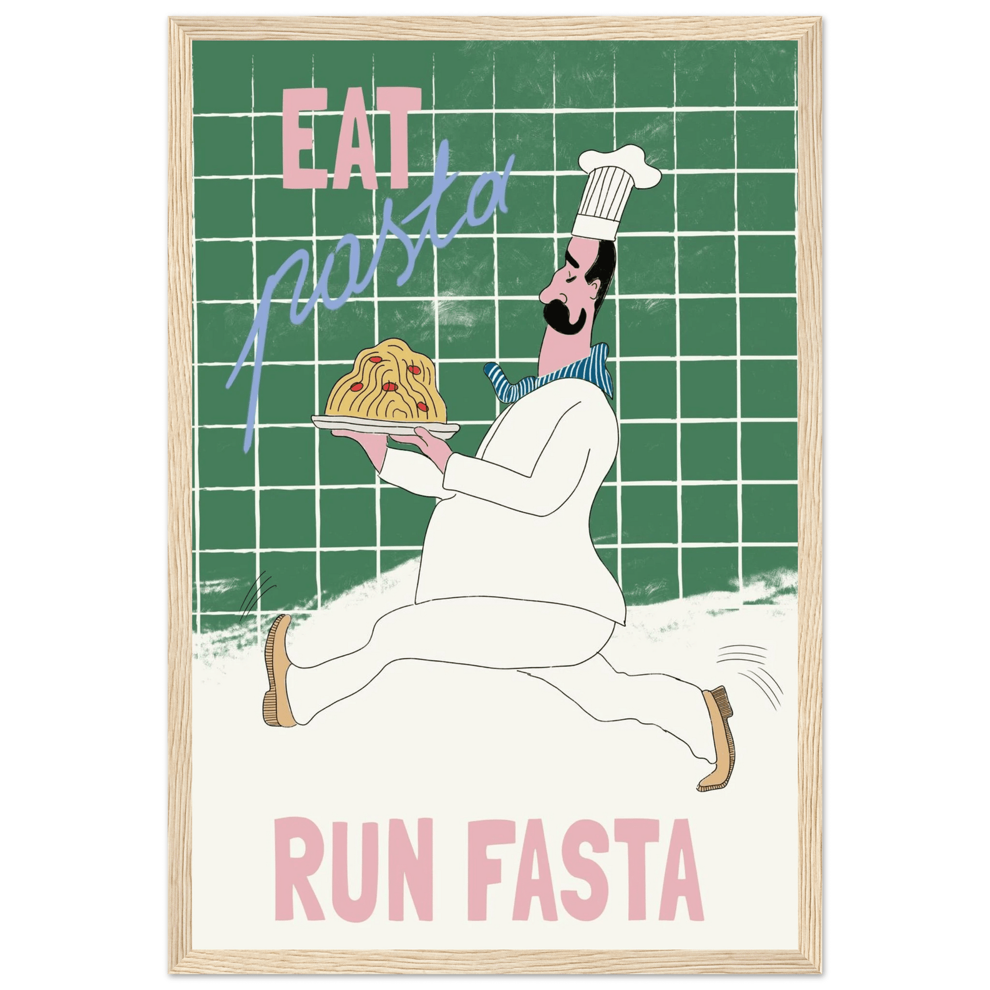 Eat Pasta Run Fasta Poster – Playful Kitchen Wall Art Print (Green Edition) - Evergreen Posters