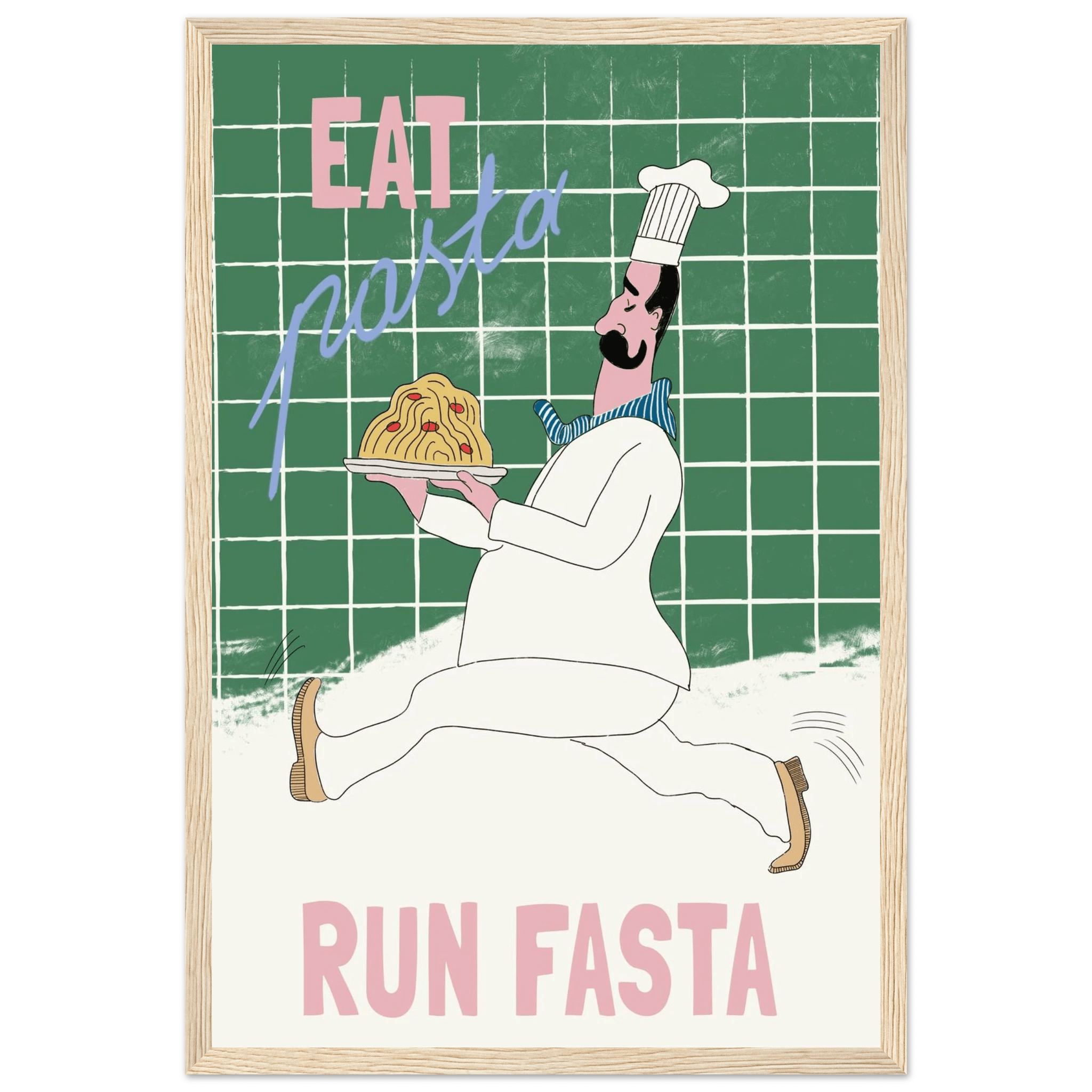 Eat Pasta Run Fasta Poster – Playful Kitchen Wall Art Print (Green Edition) - Evergreen Posters