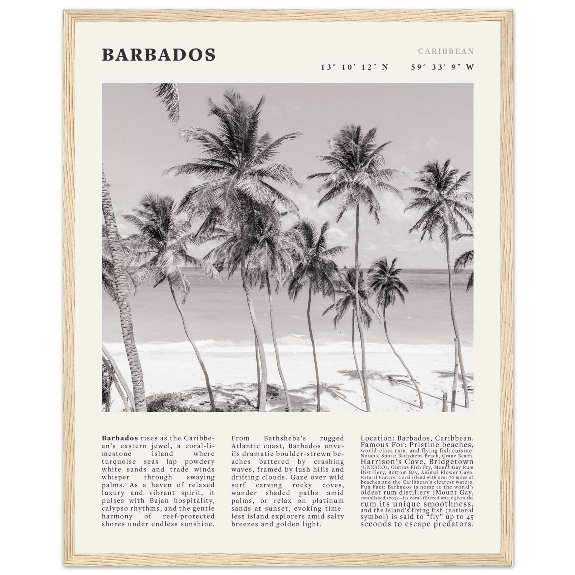 Barbados Poster Black and White – Vintage Caribbean Palm Beach Print (Digital & Printed Options) - Evergreen Posters