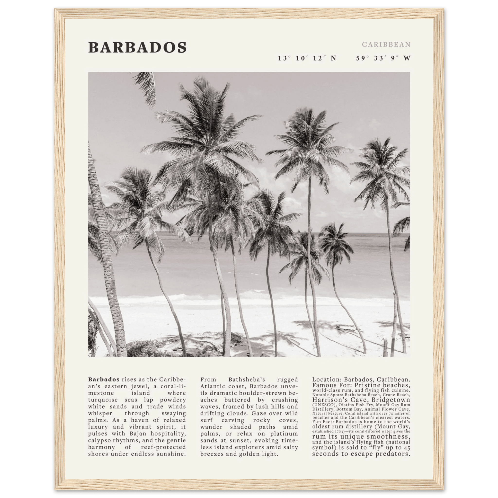 Barbados Poster Black and White – Vintage Caribbean Palm Beach Print (Digital & Printed Options) - Evergreen Posters