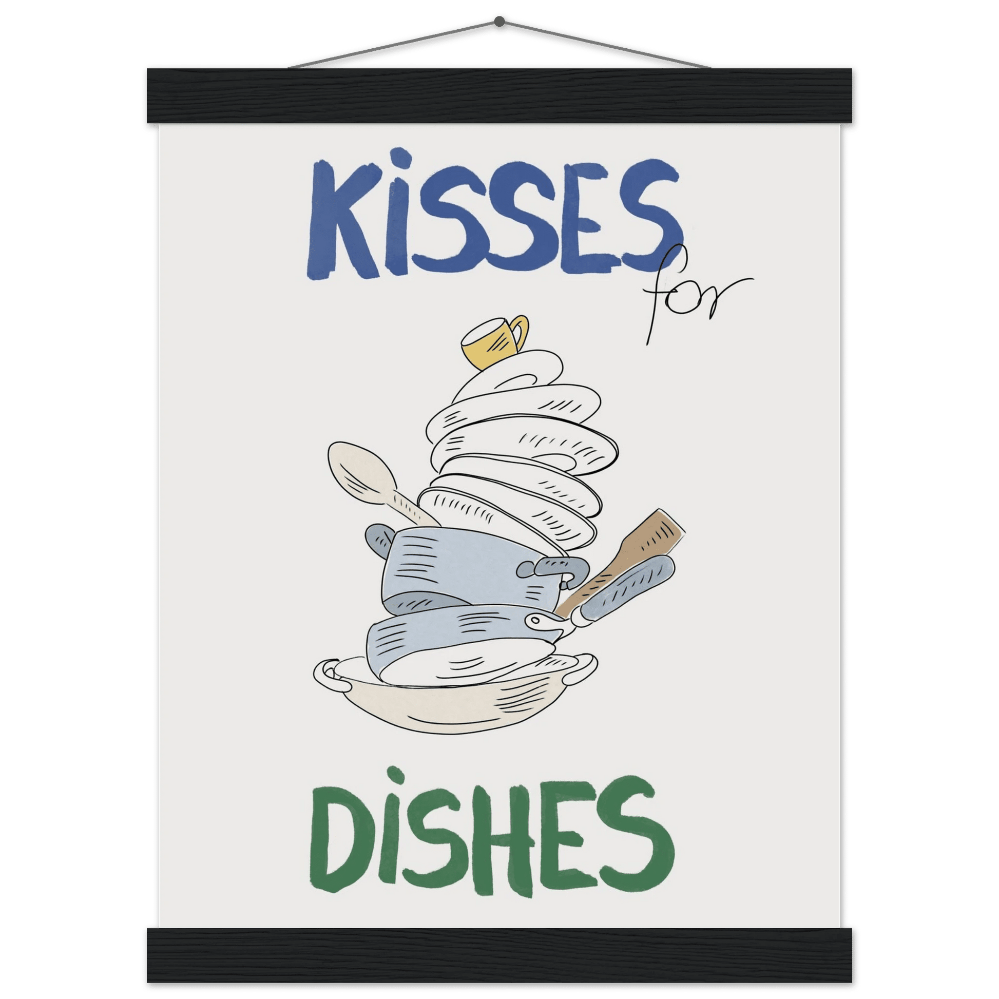 Kisses for Dishes Poster – Funny Kitchen Wall Art Print (Digital & Printed Options) - Evergreen Posters