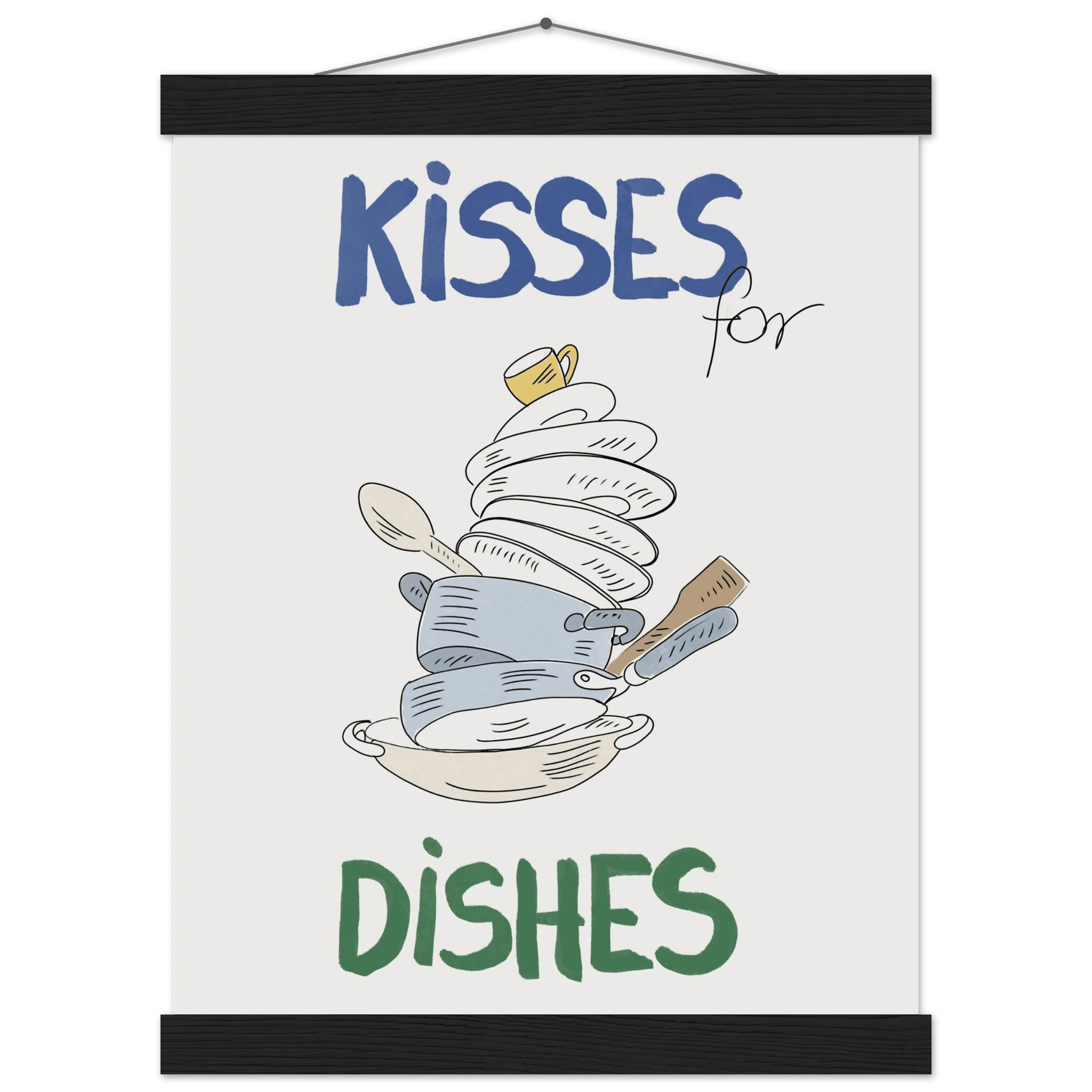Kisses for Dishes Poster – Funny Kitchen Wall Art Print (Digital & Printed Options) - Evergreen Posters