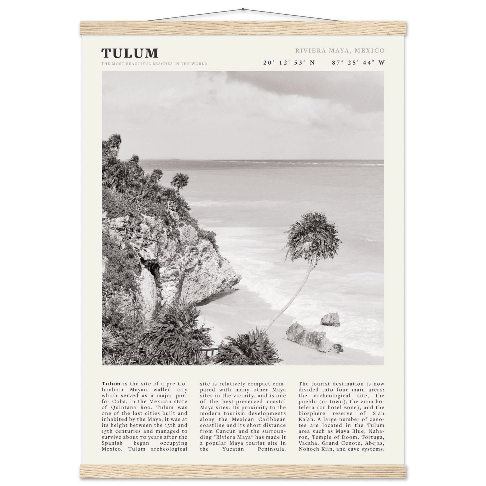 Tulum Poster | Black & White Riviera Maya Mexico Wall Art | Beach Travel Print - Evergreen Posters