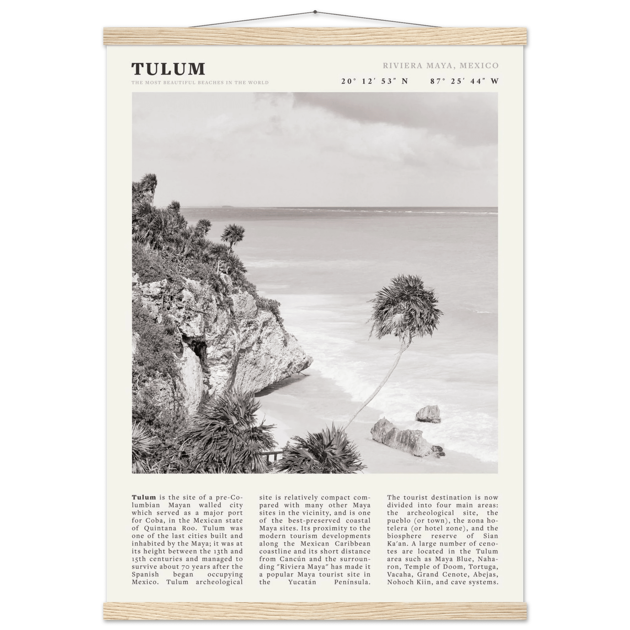 Tulum Poster | Black & White Riviera Maya Mexico Wall Art | Beach Travel Print - Evergreen Posters