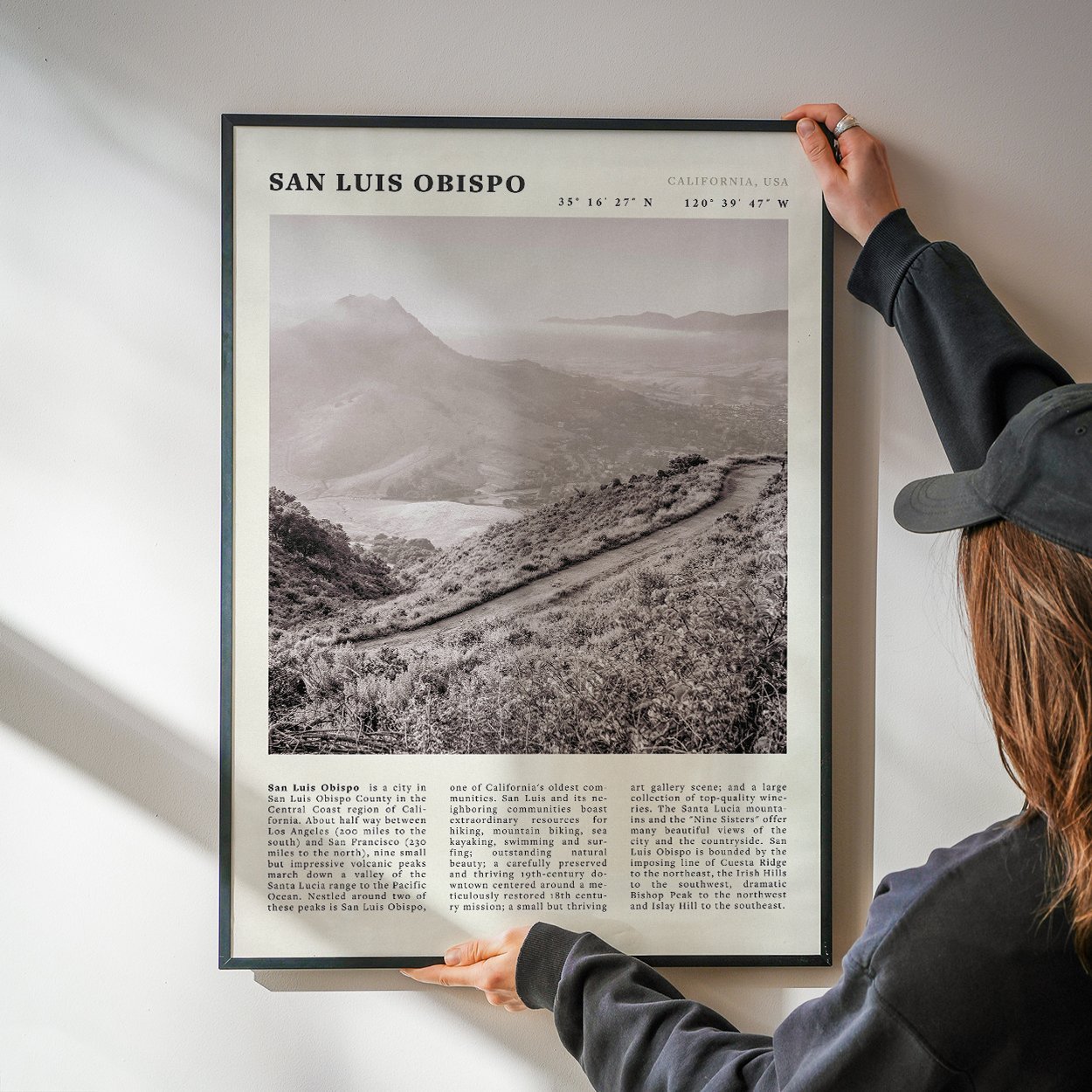 San Luis Obispo Poster | Black & White California Wall Art | SLO Travel Print - Evergreen Posters