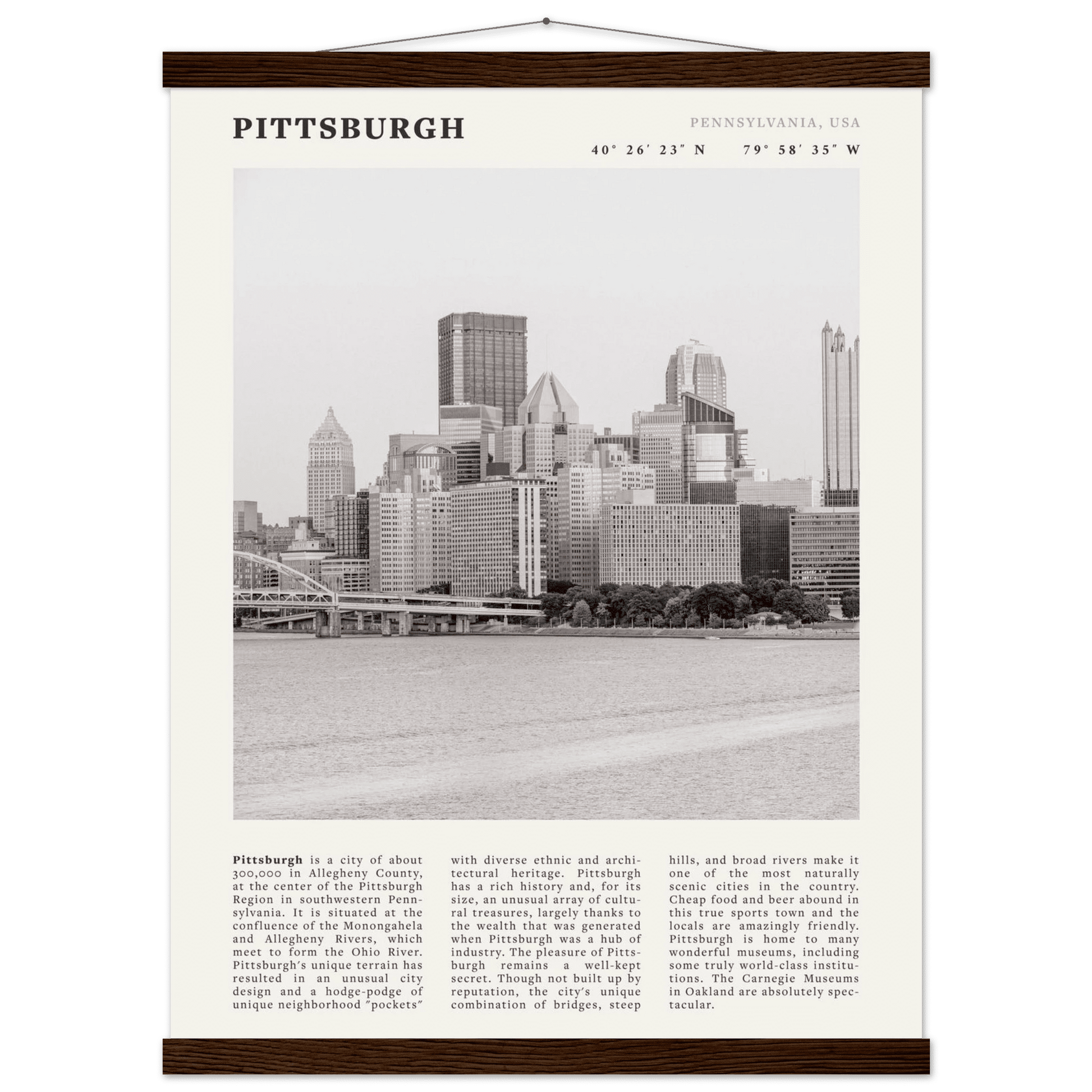 Pittsburgh Poster | Black & White Pennsylvania Skyline Wall Art | PA Travel Print - Evergreen Posters