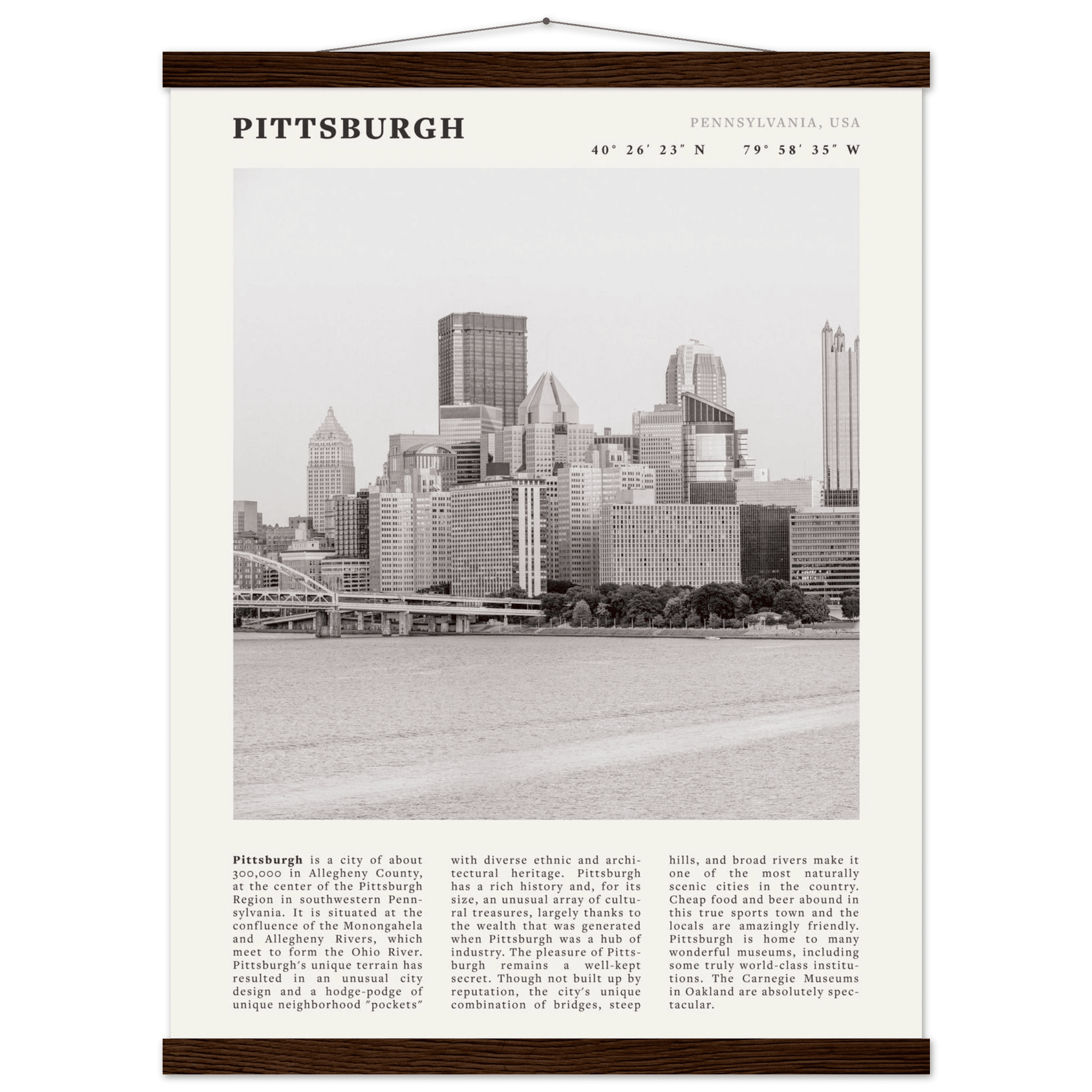 Pittsburgh Poster | Black & White Pennsylvania Skyline Wall Art | PA Travel Print - Evergreen Posters