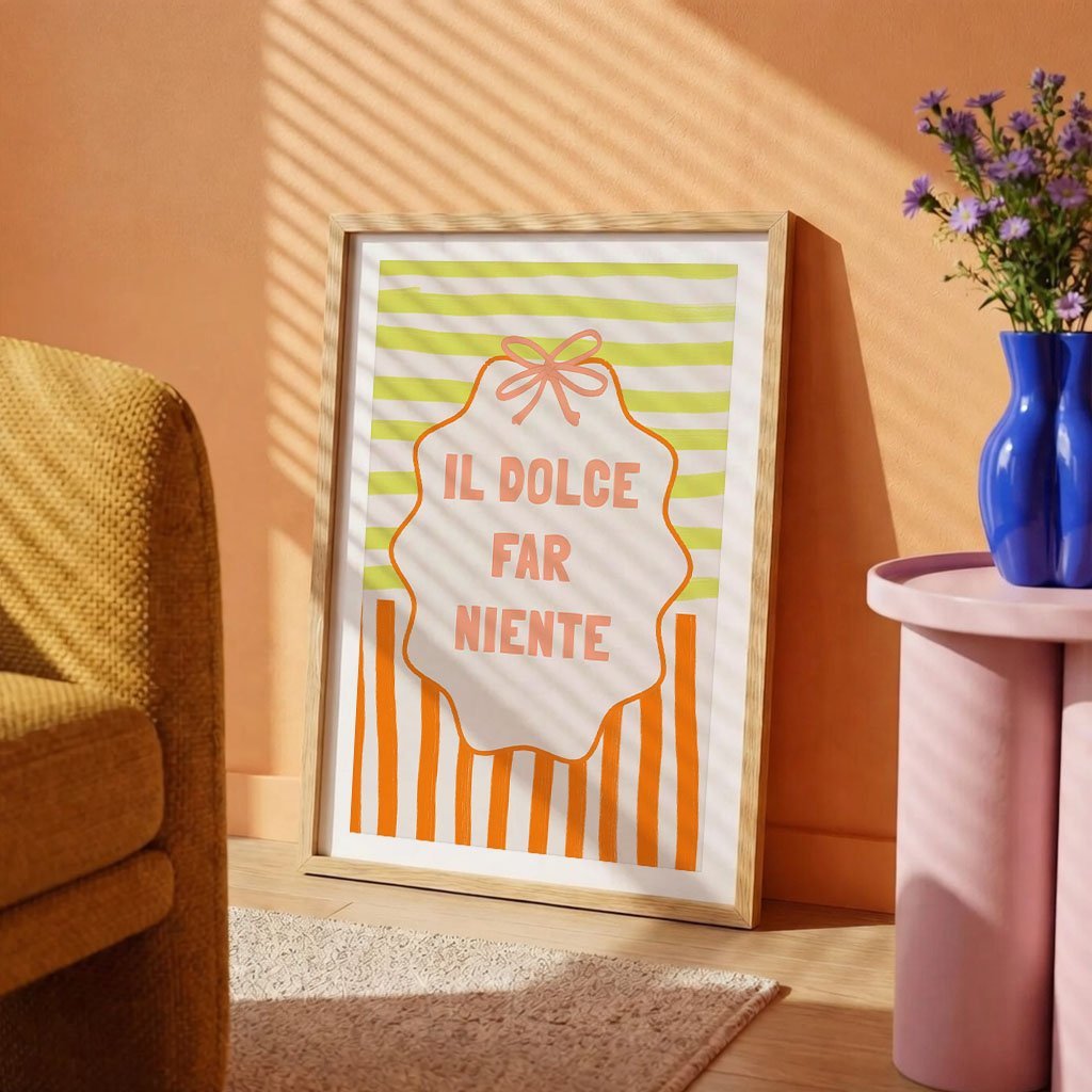 Il Dolce Far Niente Italian Print | Coquette Stripe Wall Art - Evergreen Posters