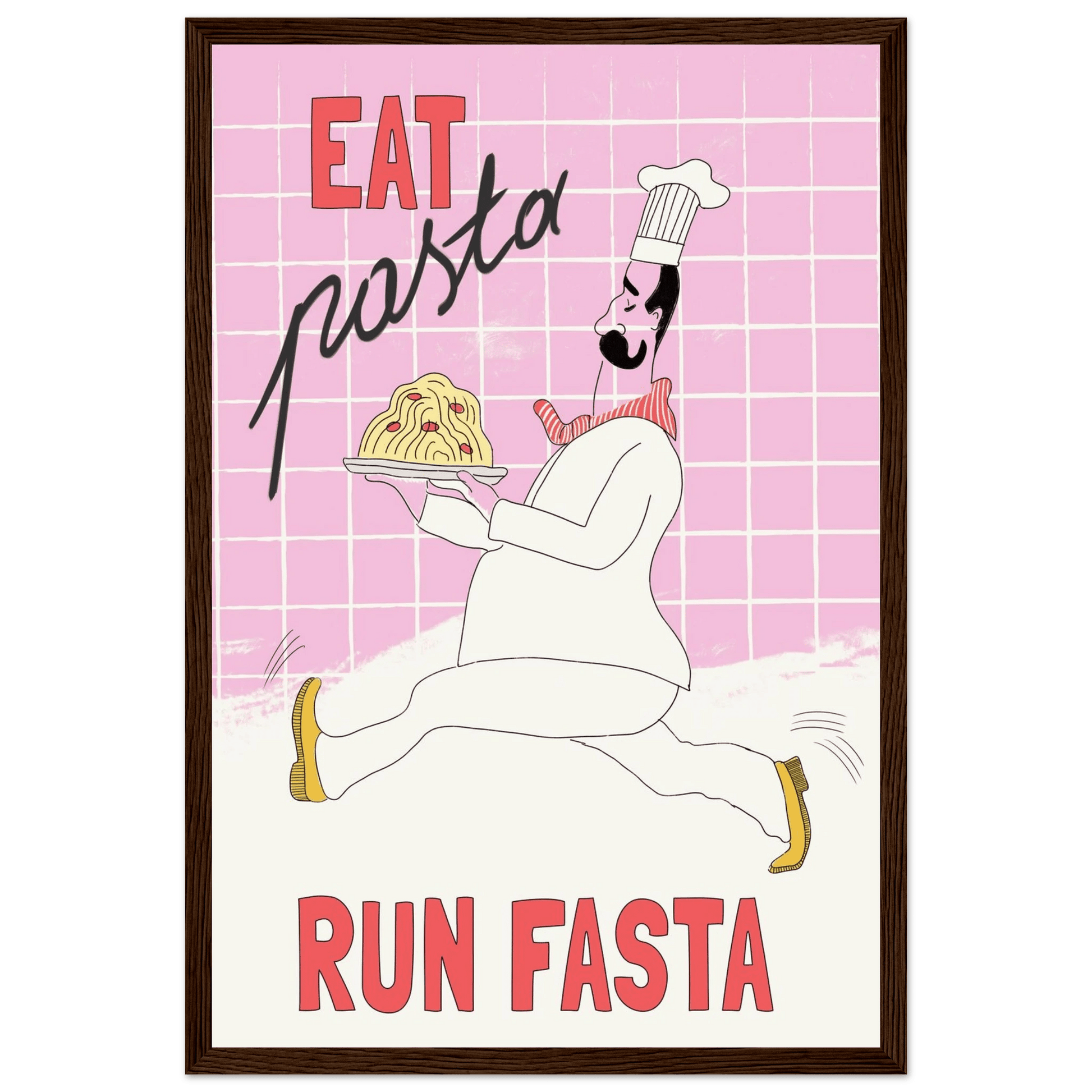 Eat Pasta Run Fasta Poster – Playful Kitchen Wall Art Print (Light Pink) - Evergreen Posters