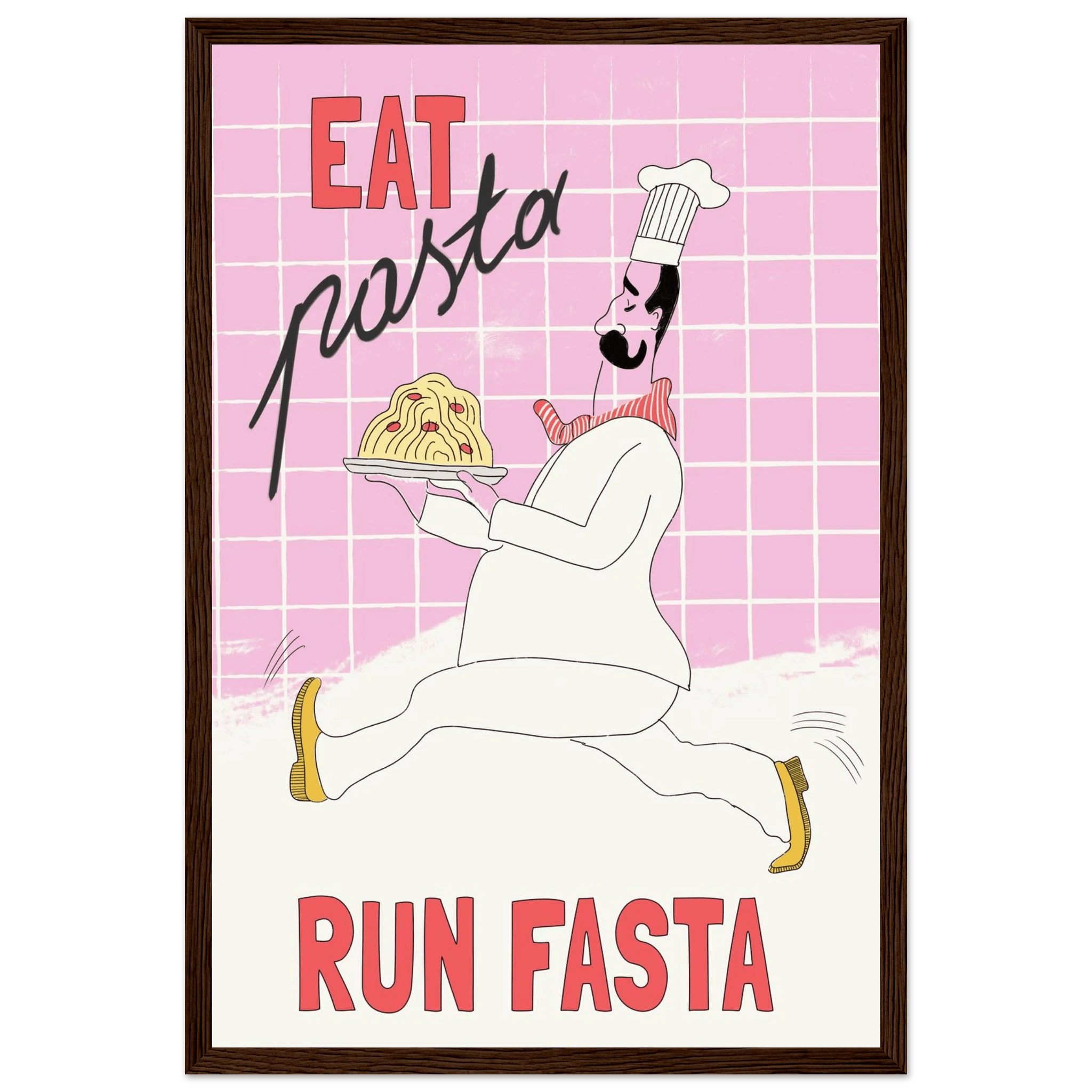 Eat Pasta Run Fasta Poster – Playful Kitchen Wall Art Print (Light Pink) - Evergreen Posters