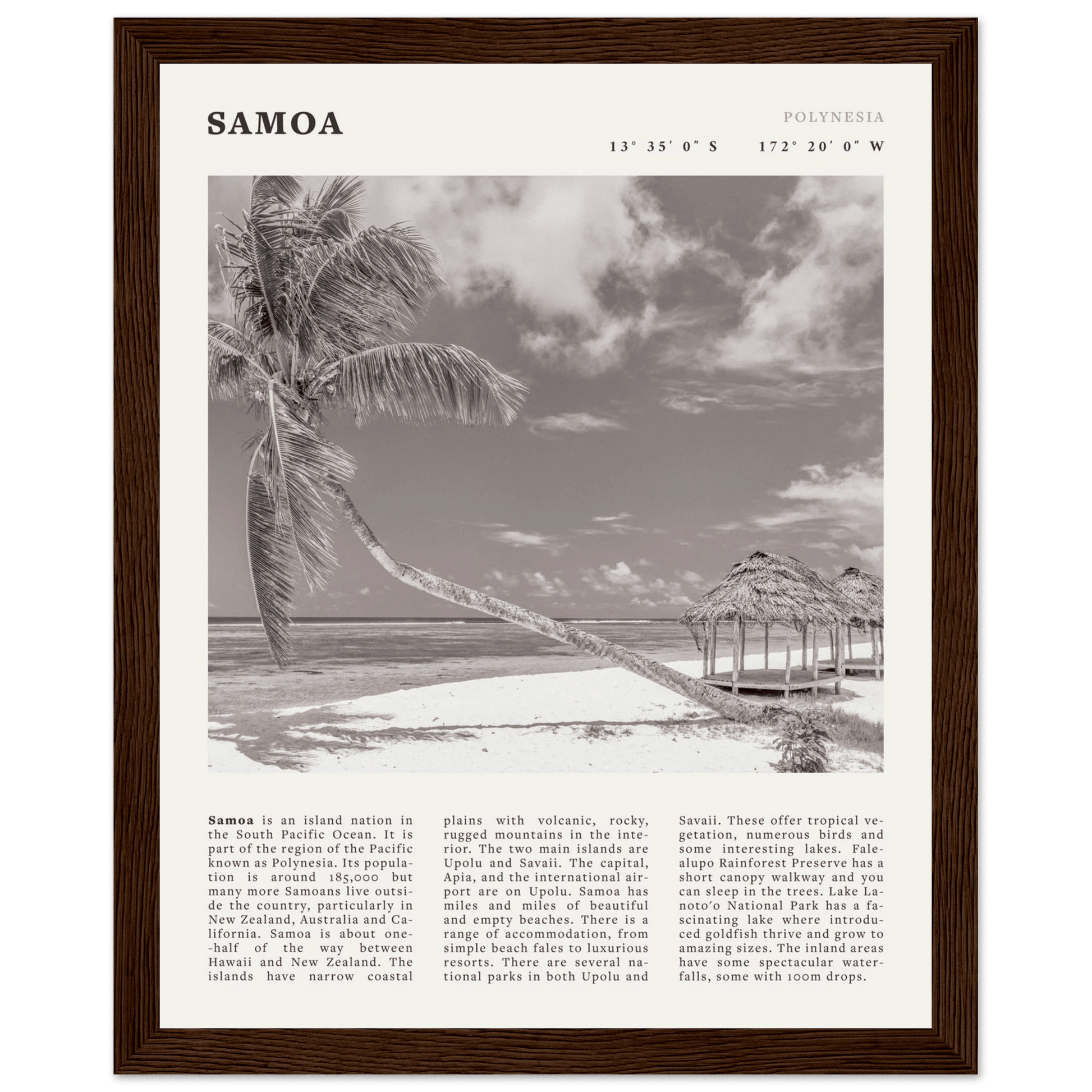 Samoa Poster | Black & White South Pacific Beach Wall Art | Polynesia Travel Print - Evergreen Posters