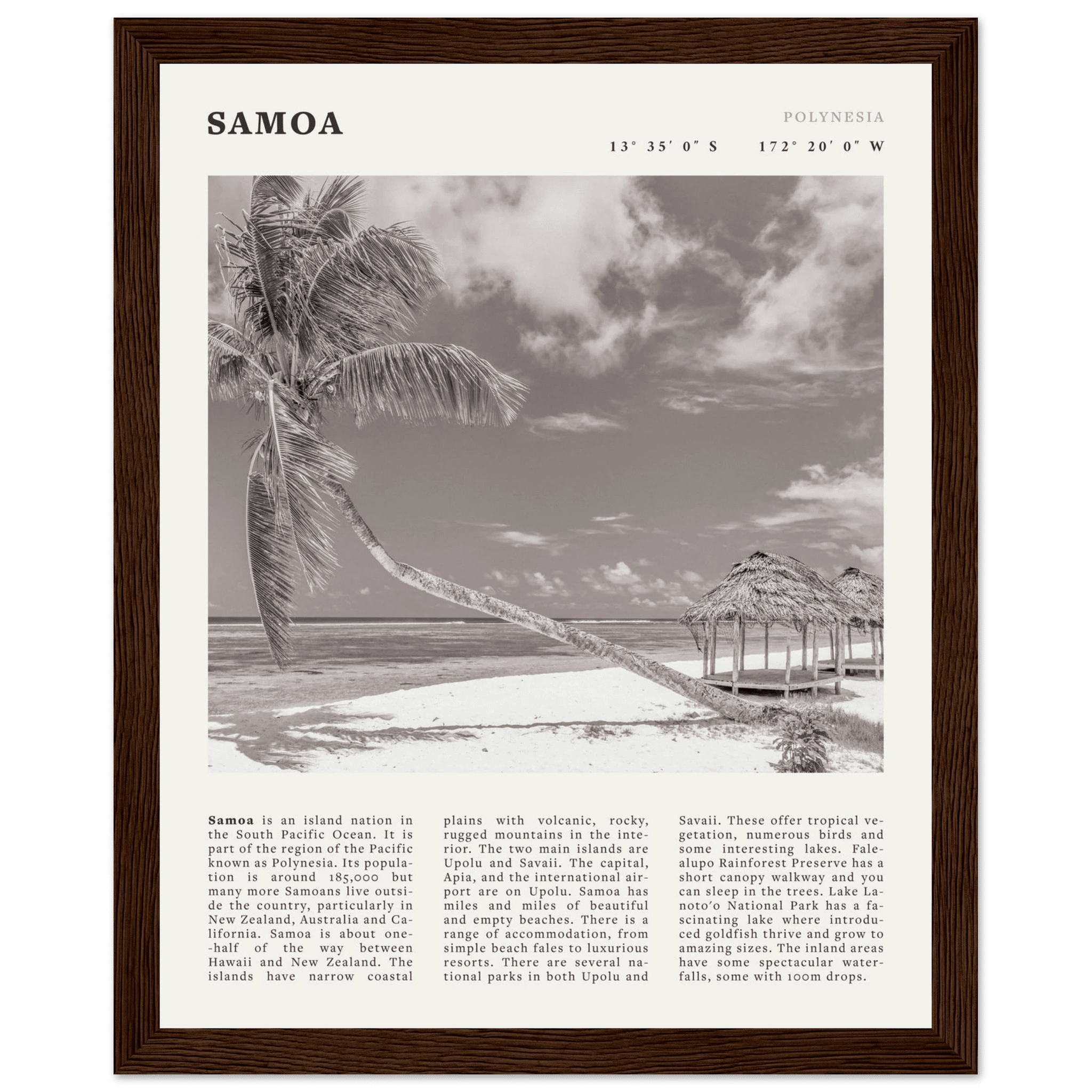 Samoa Poster | Black & White South Pacific Beach Wall Art | Polynesia Travel Print - Evergreen Posters