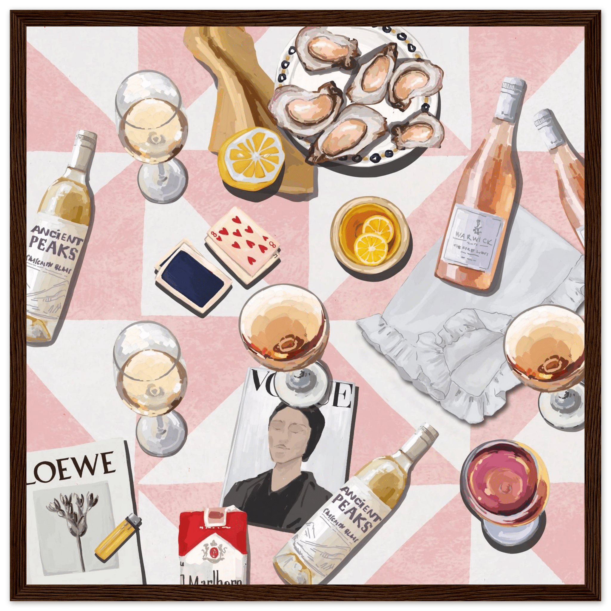 Vogue Oysters & Rosé Poster | Dopamine Decor Luxury Wall Art | Pink Tile Square Print - Evergreen Posters