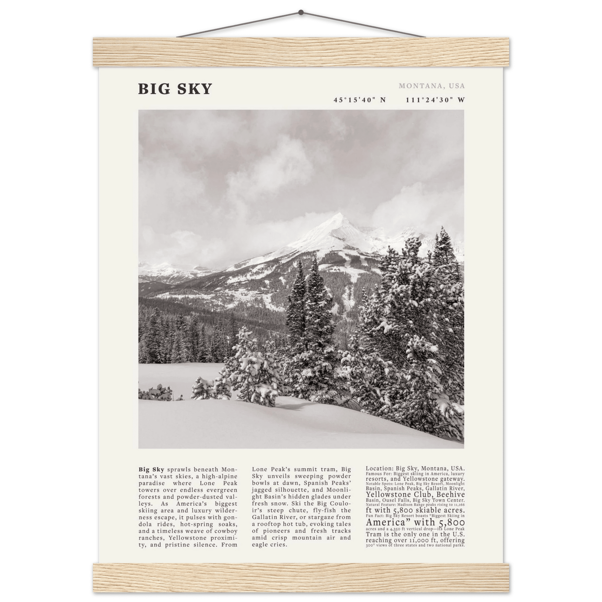 Big Sky Montana Poster Black and White – Vintage Lone Peak Ski Resort Print (Digital & Printed Options) - Evergreen Posters