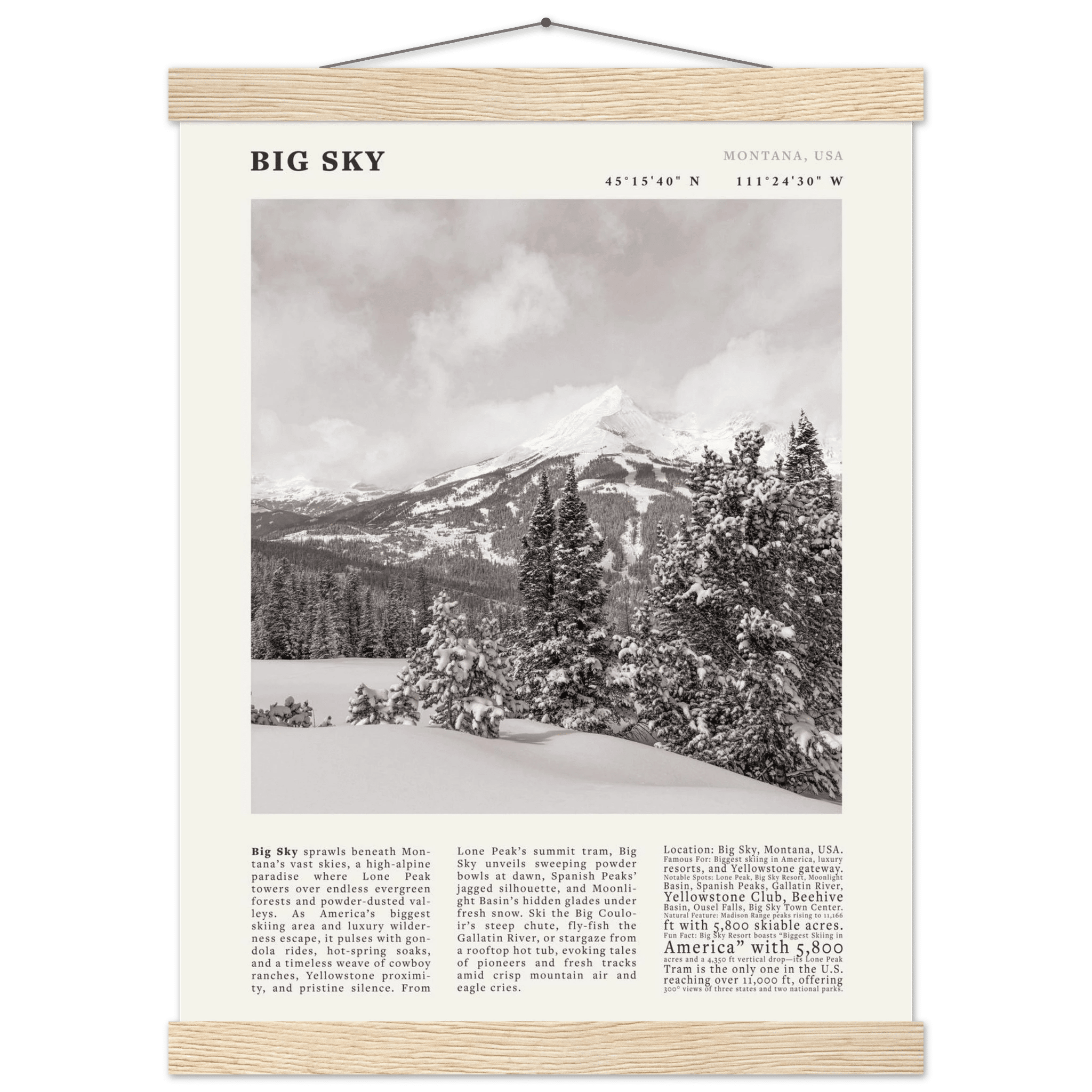 Big Sky Montana Poster Black and White – Vintage Lone Peak Ski Resort Print (Digital & Printed Options) - Evergreen Posters