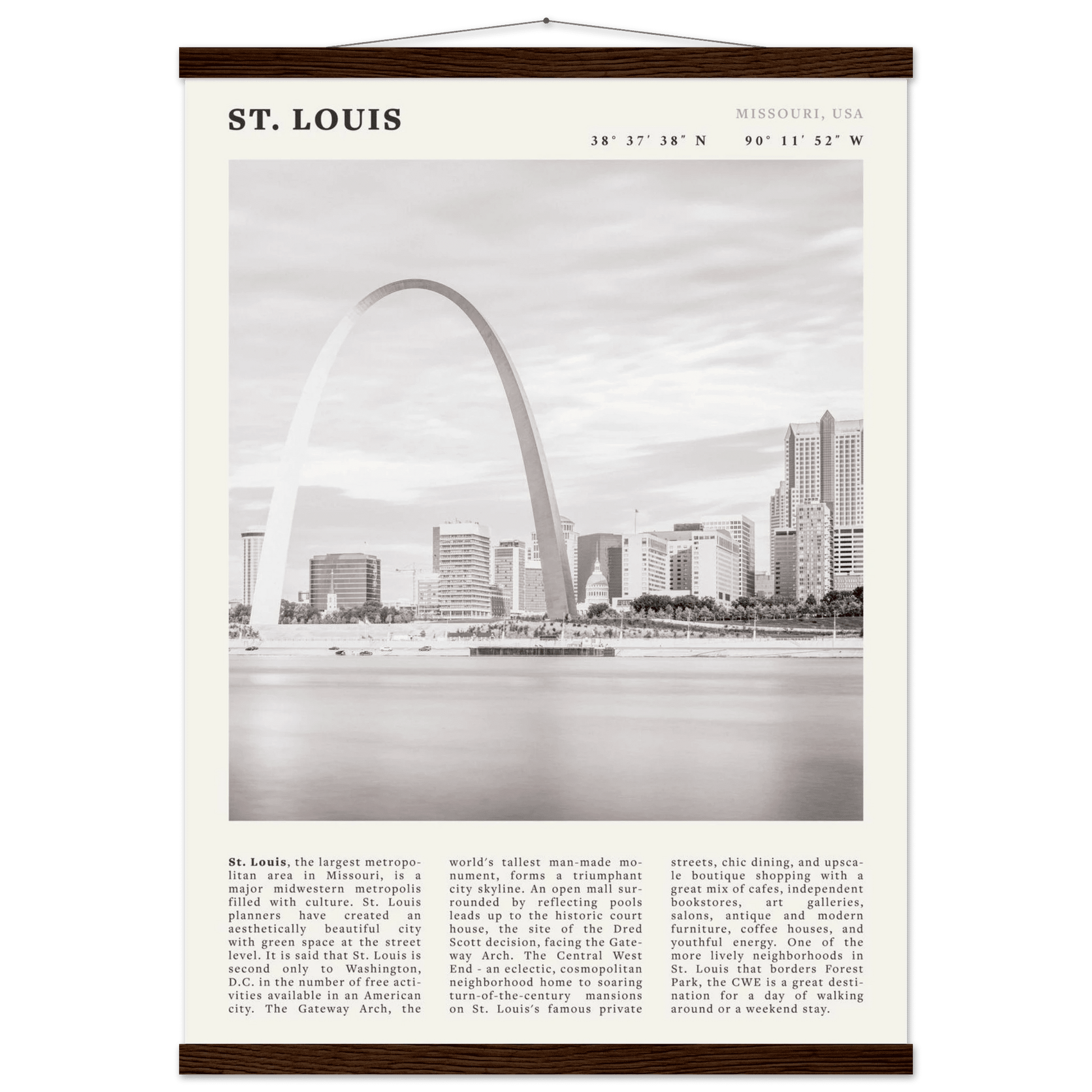 St. Louis Poster | Black & White Gateway Arch Wall Art | Missouri Travel Print - Evergreen Posters