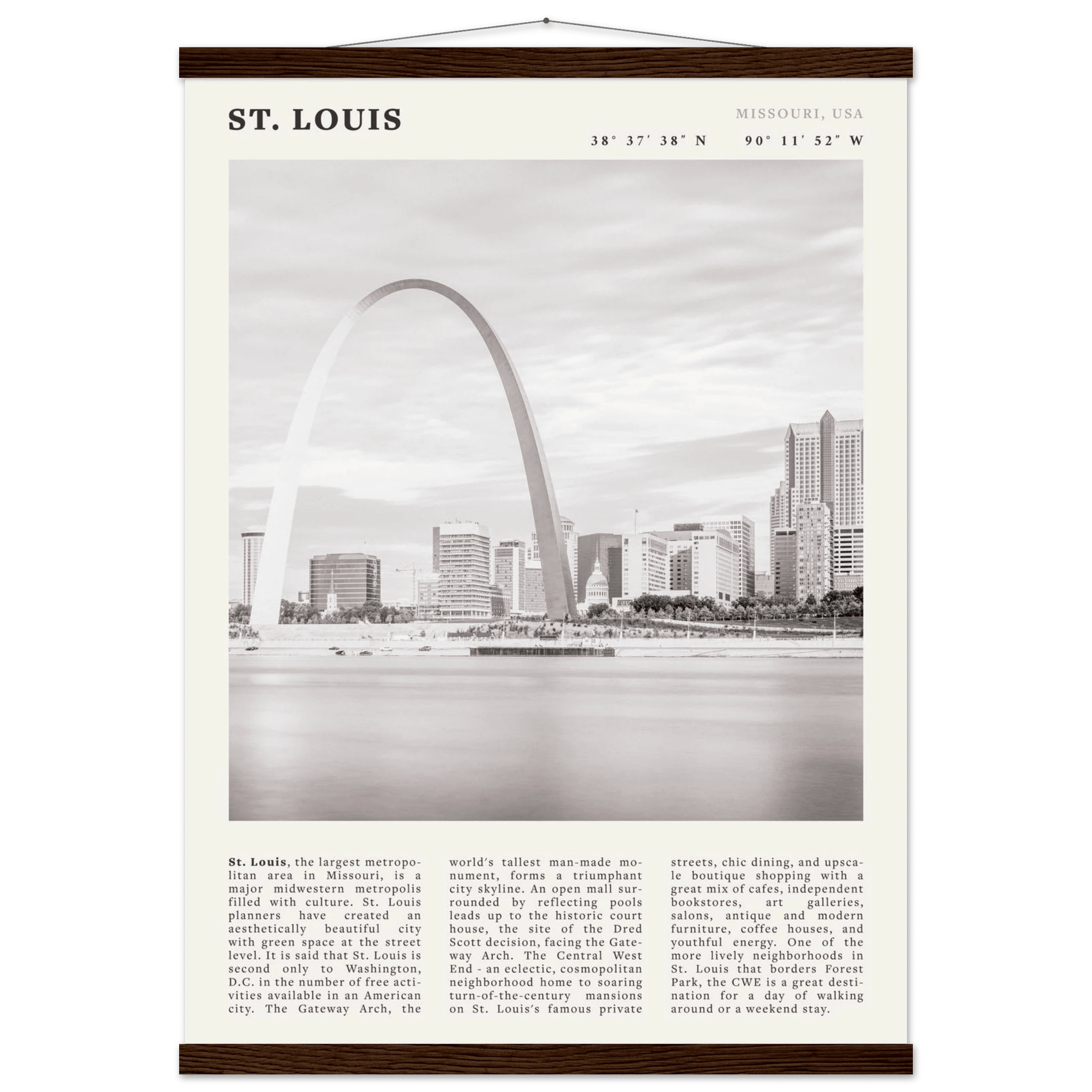 St. Louis Poster | Black & White Gateway Arch Wall Art | Missouri Travel Print - Evergreen Posters
