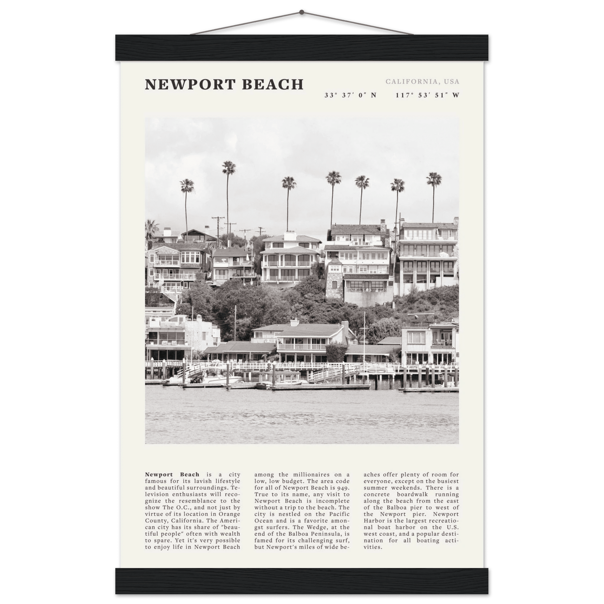 Newport Beach Poster | Black & White California Harbor Wall Art | Coastal Print - Evergreen Posters