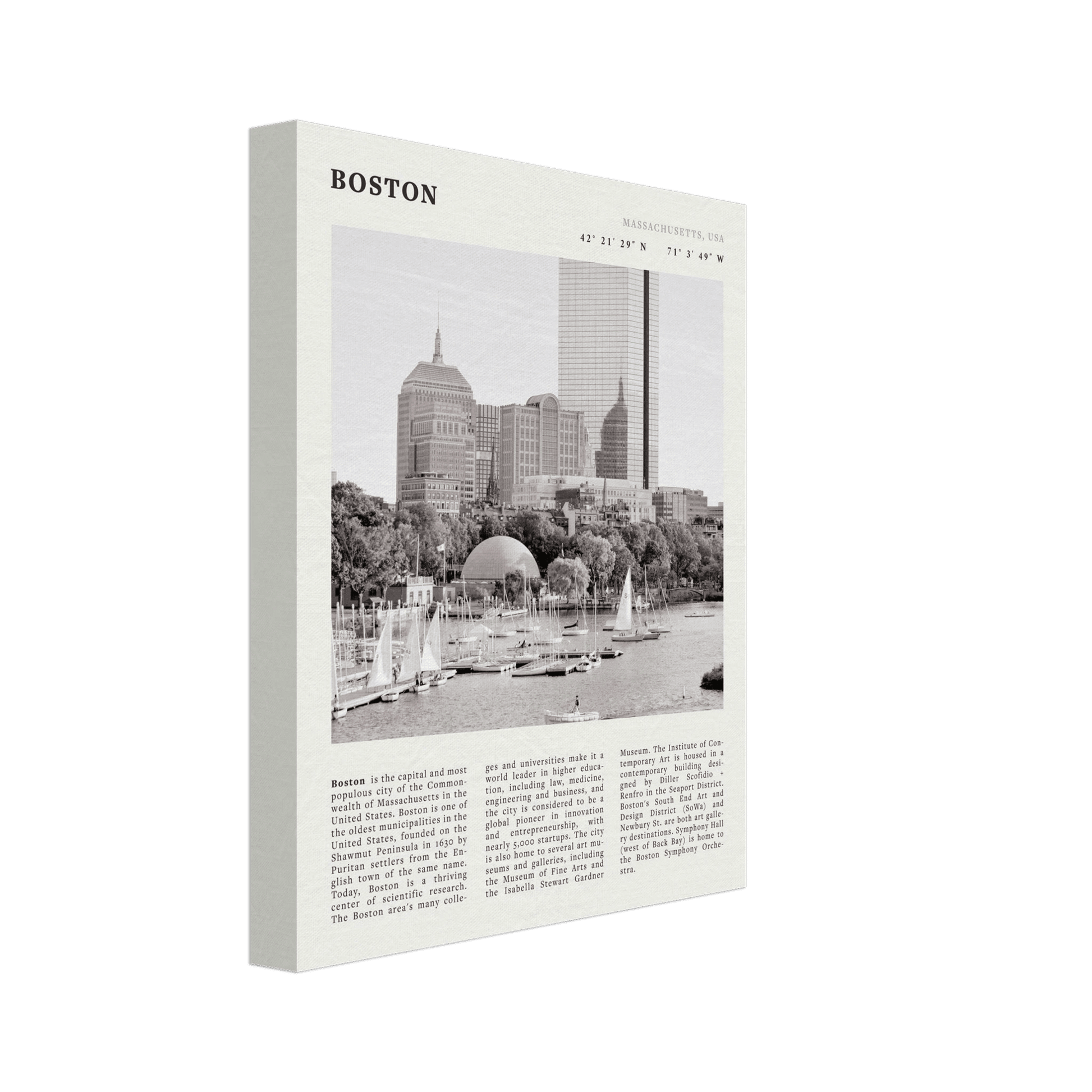 Boston Poster | Black & White Charles River Skyline Wall Art | Massachusetts Print - Evergreen Posters