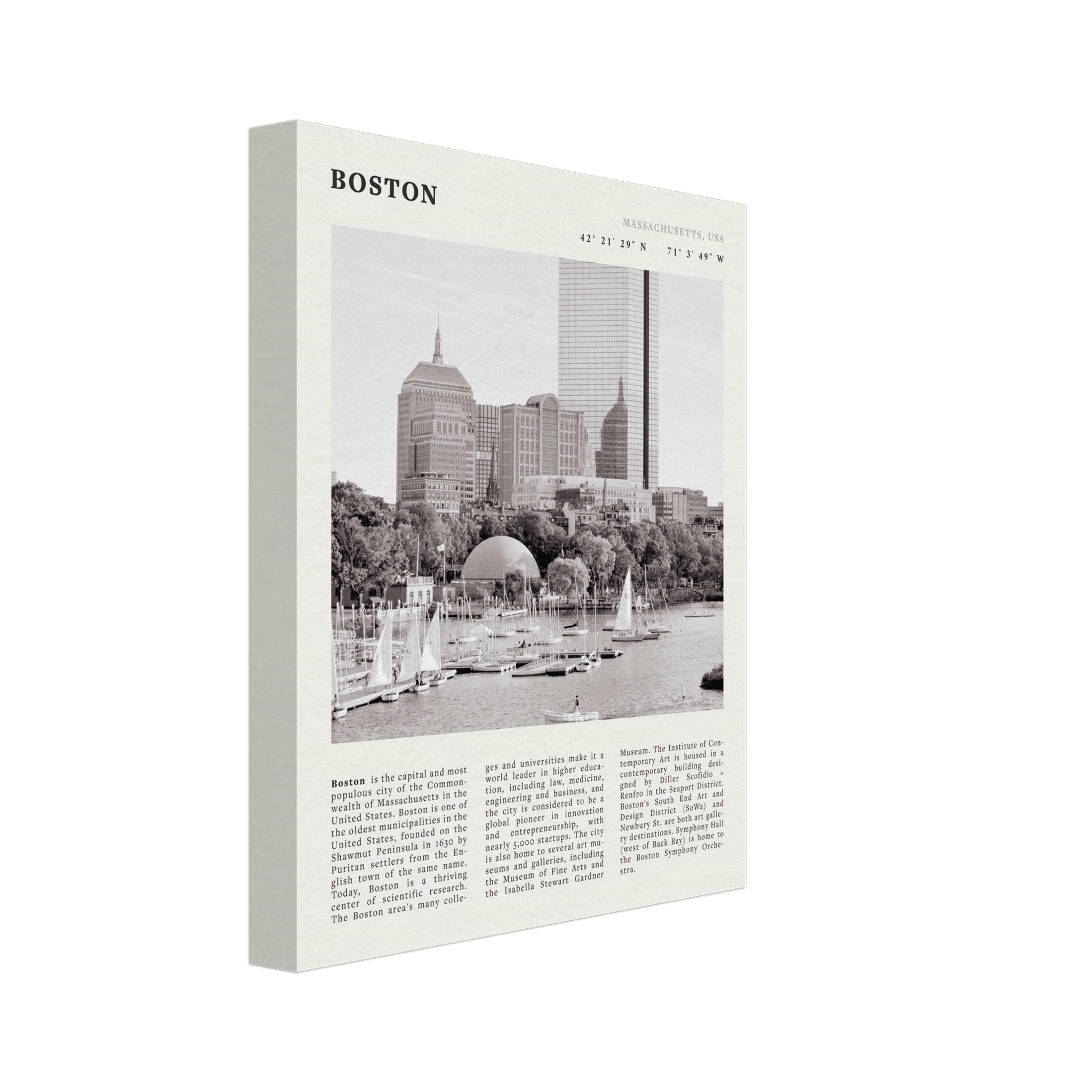 Boston Poster | Black & White Charles River Skyline Wall Art | Massachusetts Print - Evergreen Posters