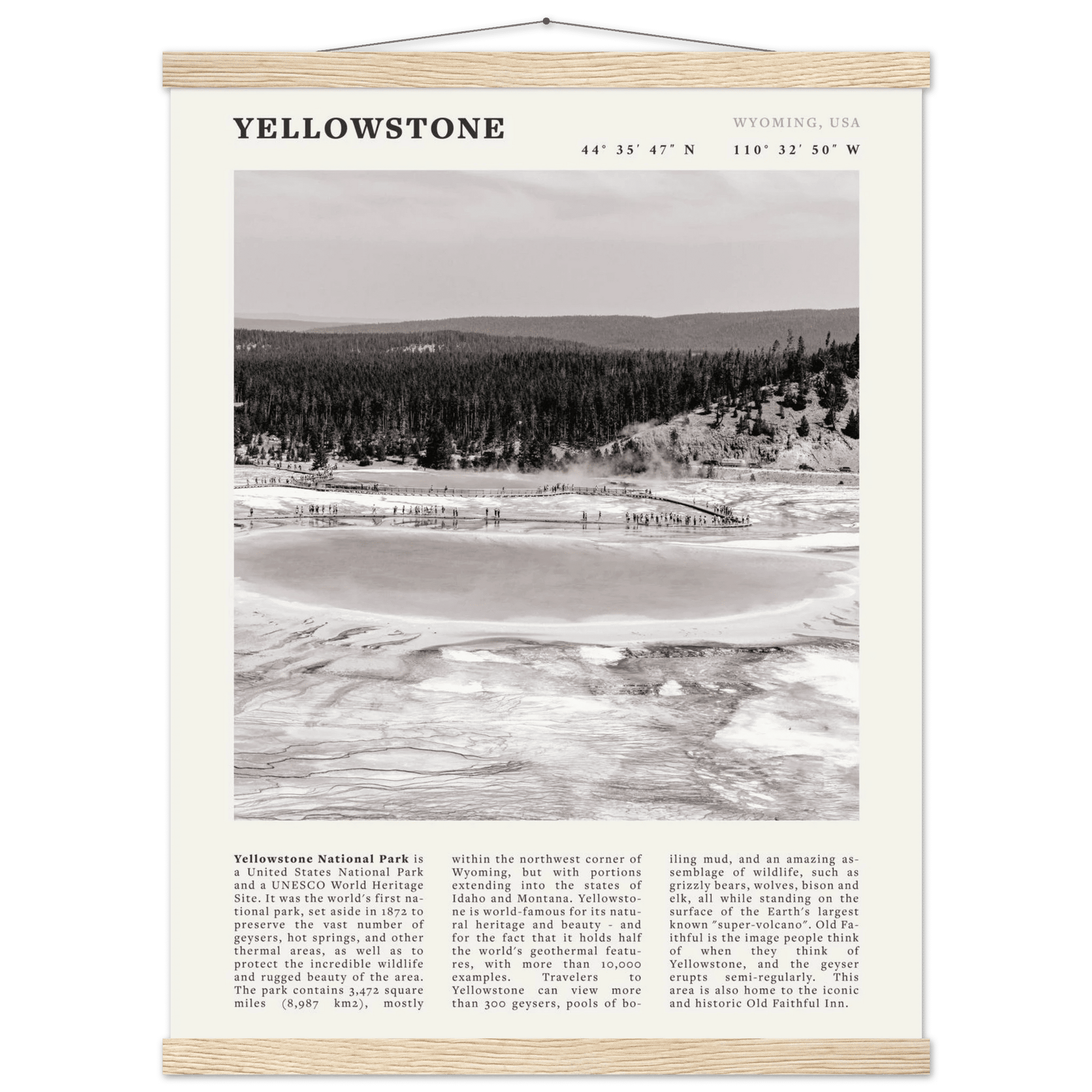 Yellowstone Poster | Black & White Grand Prismatic Spring Wall Art | WY Print - Evergreen Posters