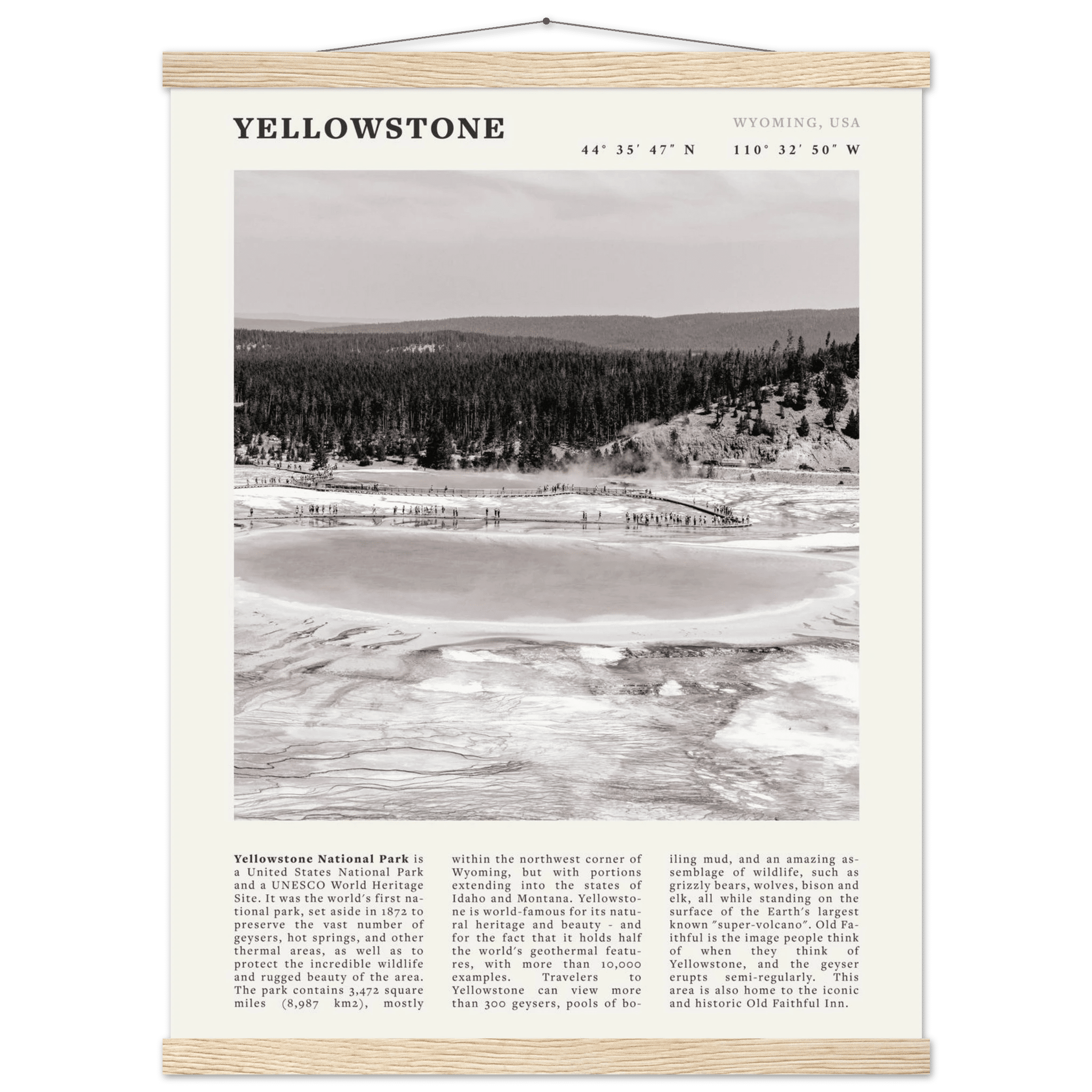 Yellowstone Poster | Black & White Grand Prismatic Spring Wall Art | WY Print - Evergreen Posters