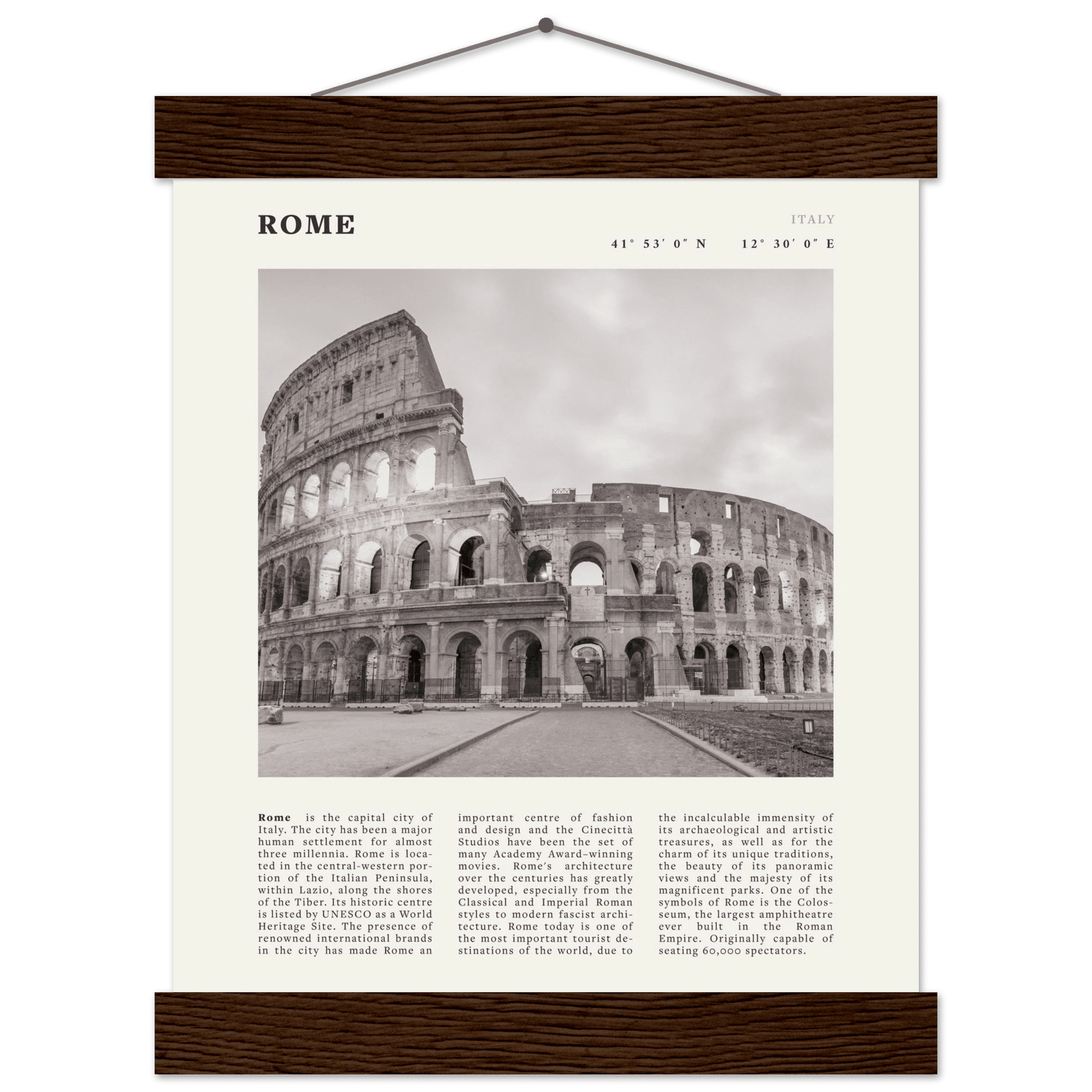 Rome Poster | Black & White Colosseum Wall Art | Italy Travel Print | Roman Decor - Evergreen Posters