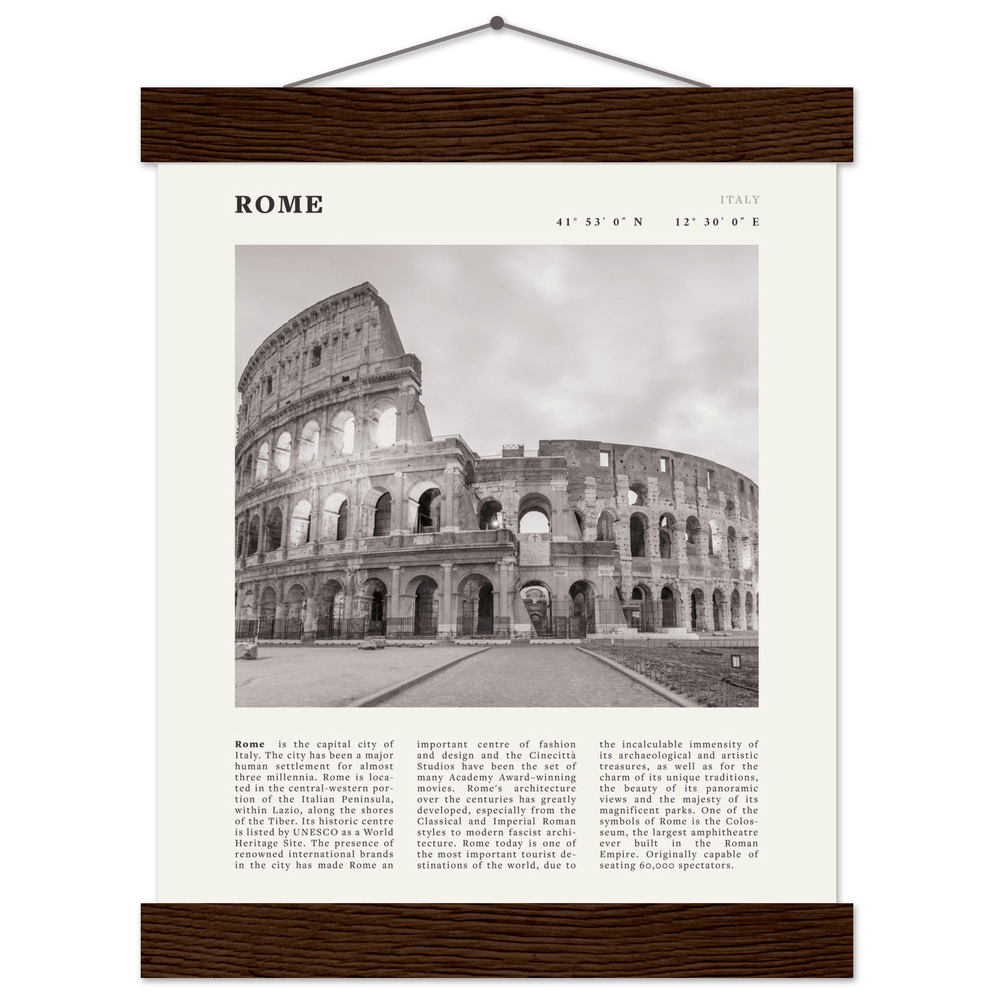 Rome Poster | Black & White Colosseum Wall Art | Italy Travel Print | Roman Decor - Evergreen Posters