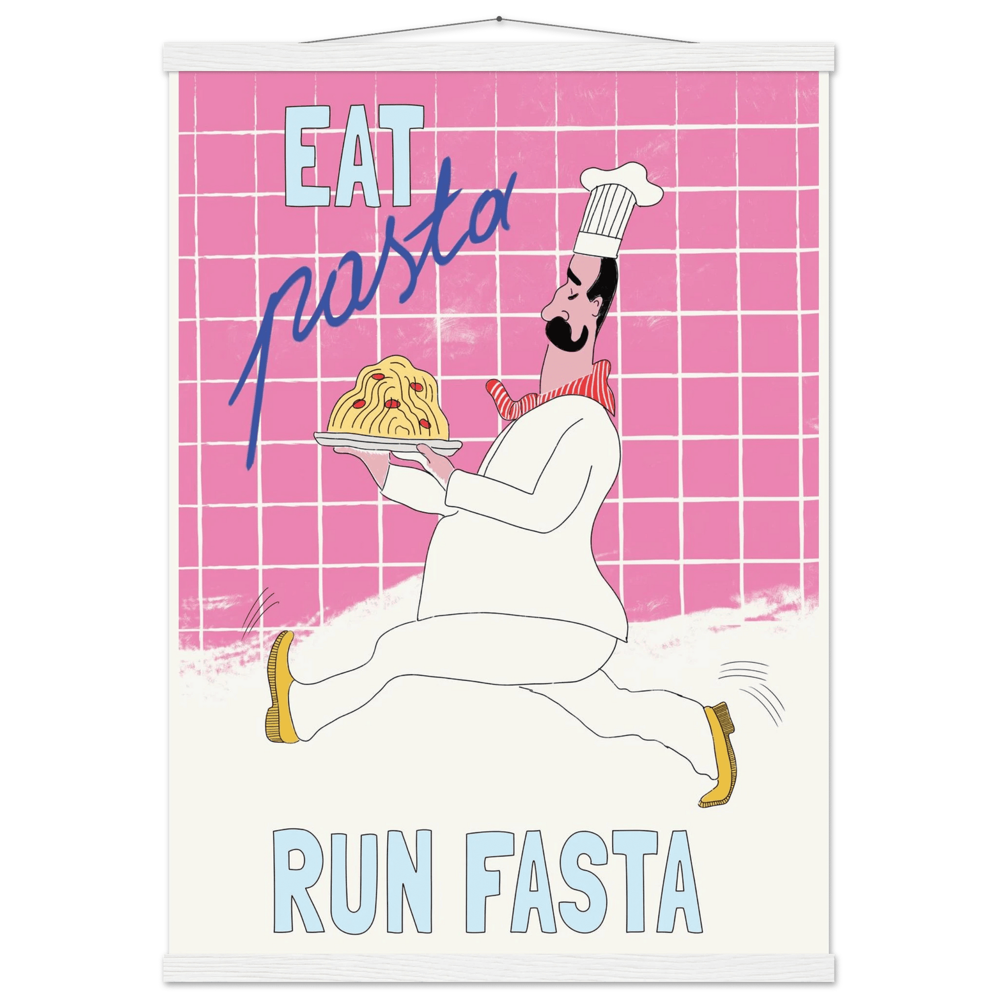 Eat Pasta Run Fasta Poster – Playful Kitchen Wall Art Print (Pink Edition) - Evergreen Posters