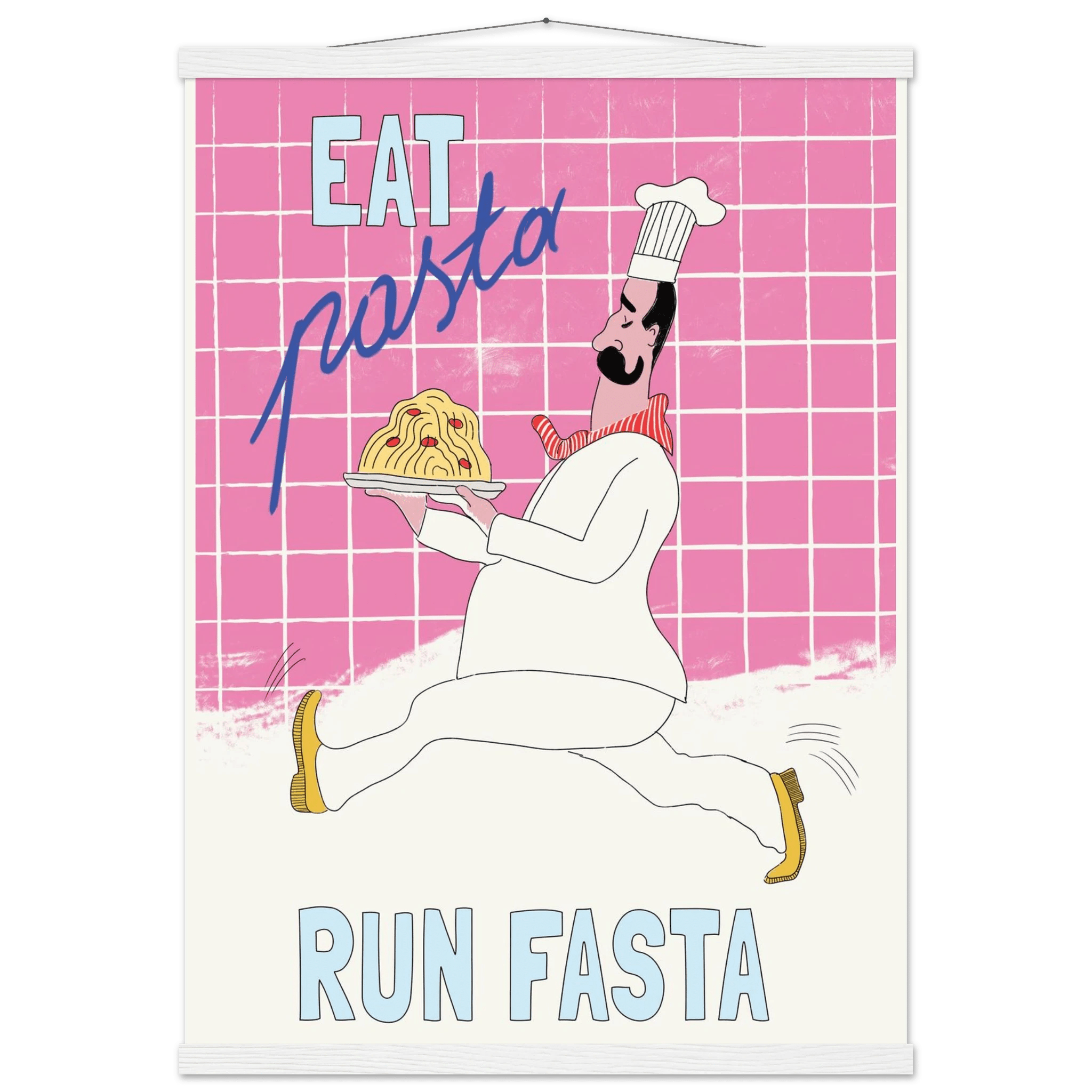 Eat Pasta Run Fasta Poster – Playful Kitchen Wall Art Print (Pink Edition) - Evergreen Posters