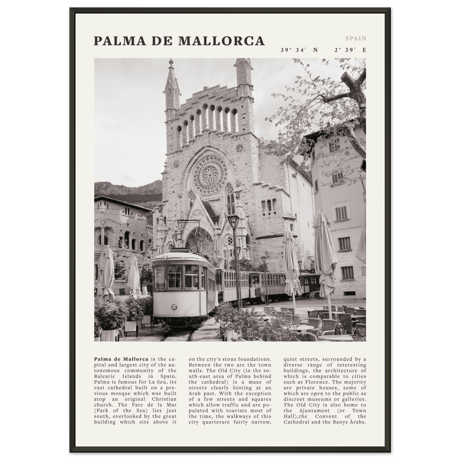 Palma de Mallorca Poster | Black & White Spain Wall Art | Travel Print | Mediterranean Decor - Evergreen Posters
