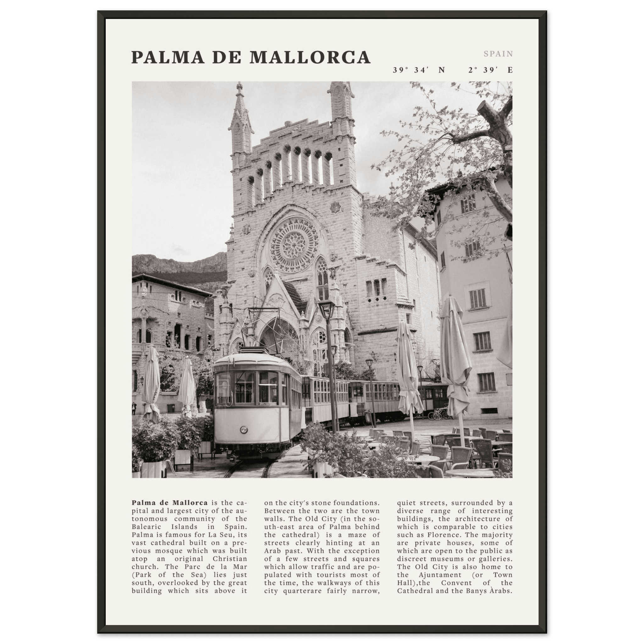 Palma de Mallorca Poster | Black & White Spain Wall Art | Travel Print | Mediterranean Decor - Evergreen Posters