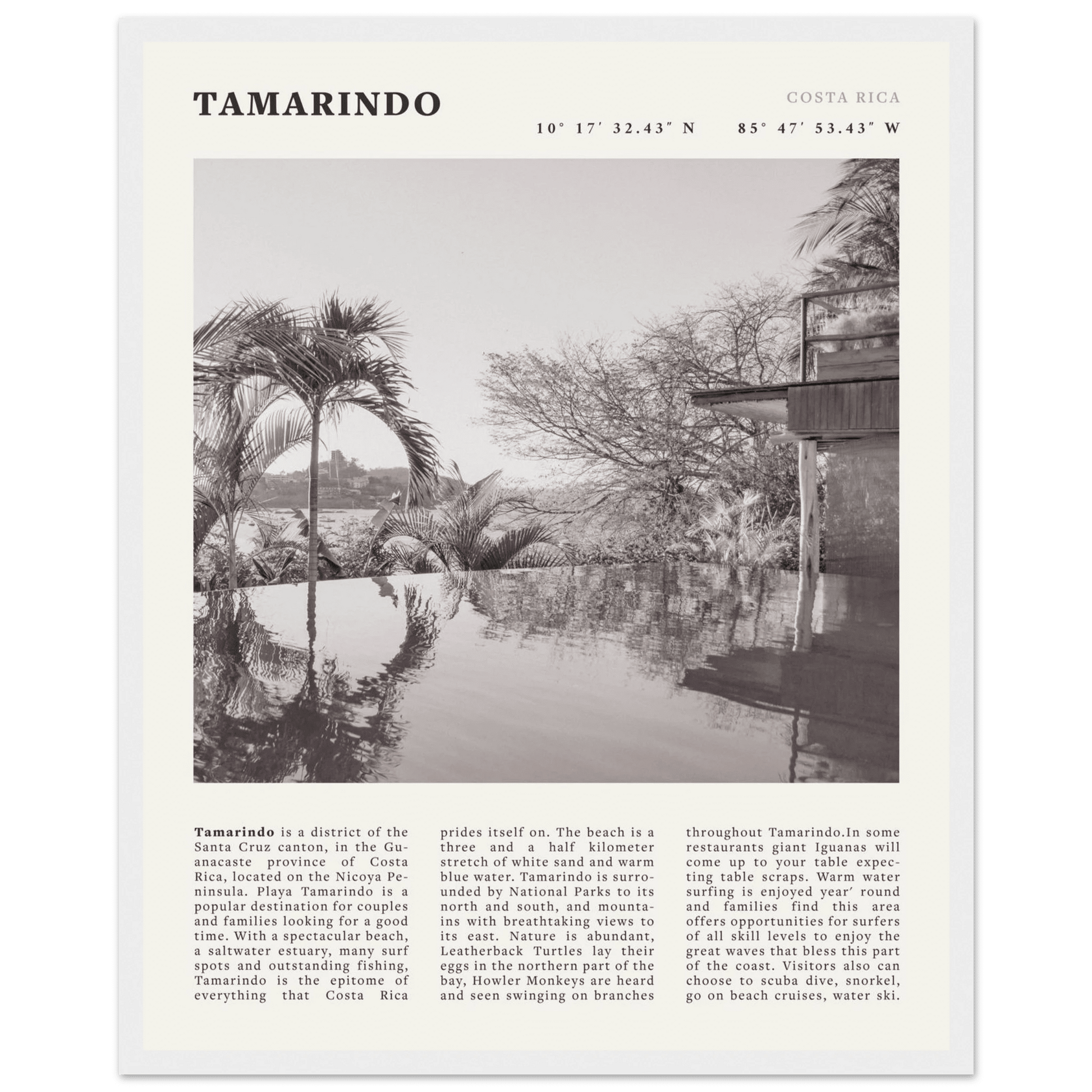 Tamarindo Poster | Black & White Costa Rica Beach Wall Art | Surf Travel Print - Evergreen Posters