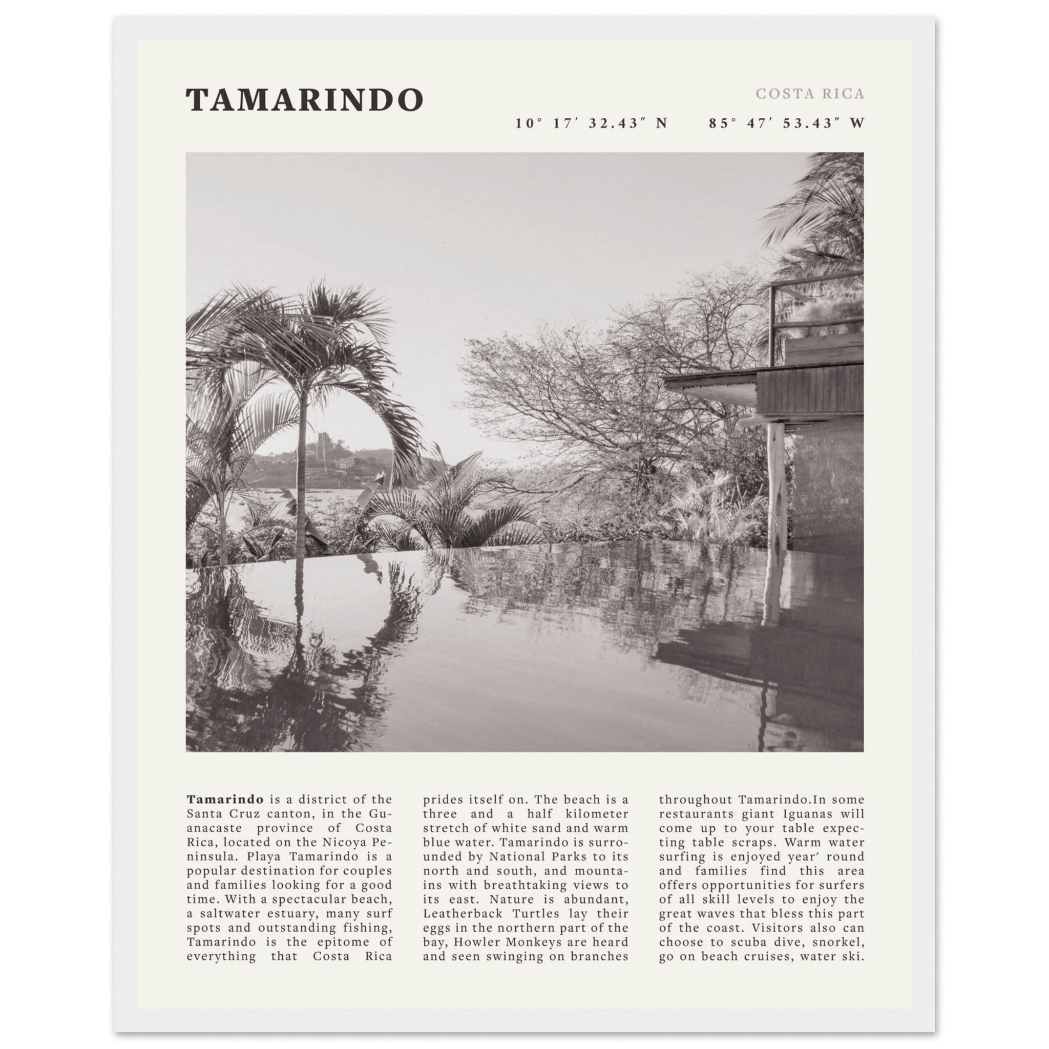 Tamarindo Poster | Black & White Costa Rica Beach Wall Art | Surf Travel Print - Evergreen Posters