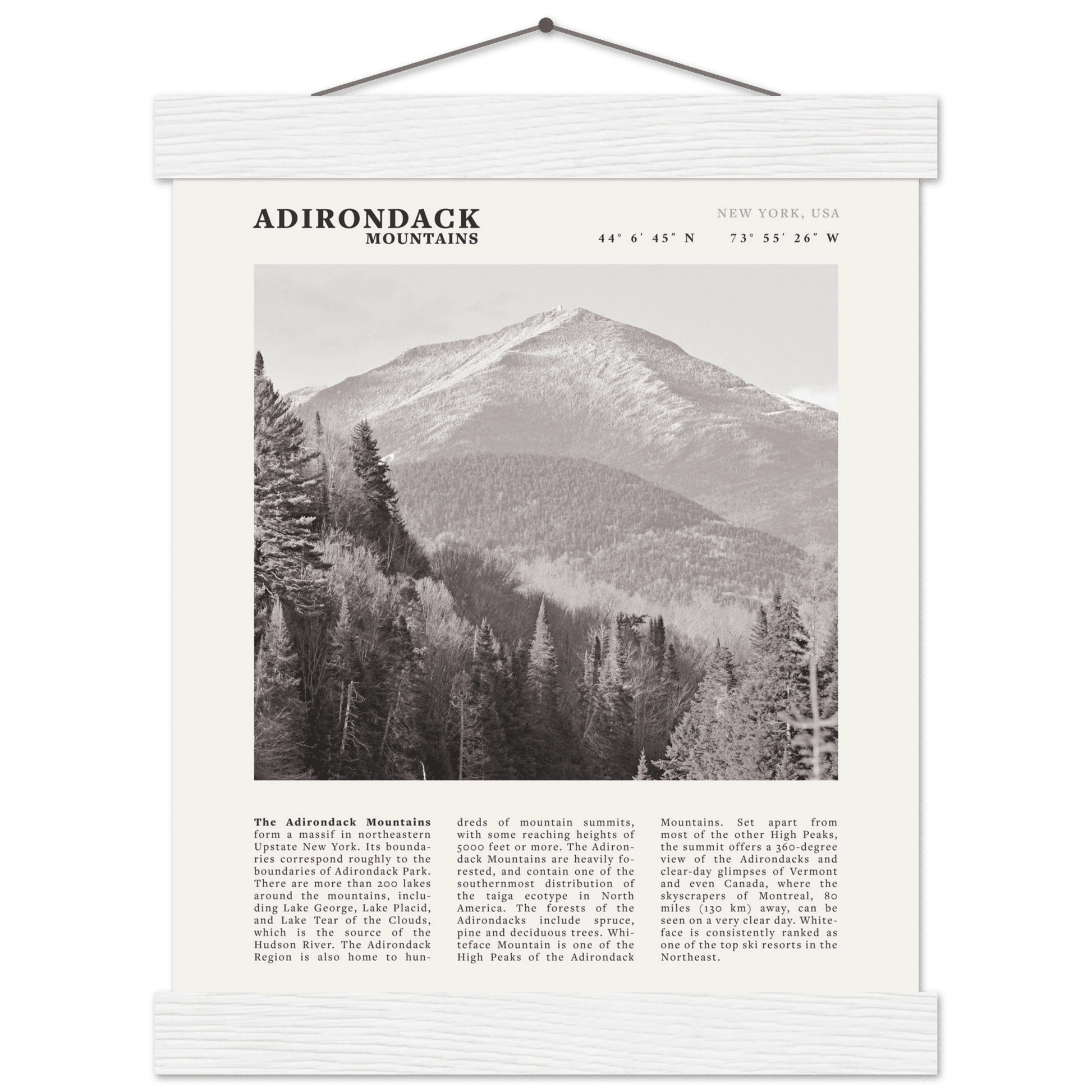 Adirondack Mountains Poster | Black & White New York Nature Wall Art | Hiking Print - Evergreen Posters