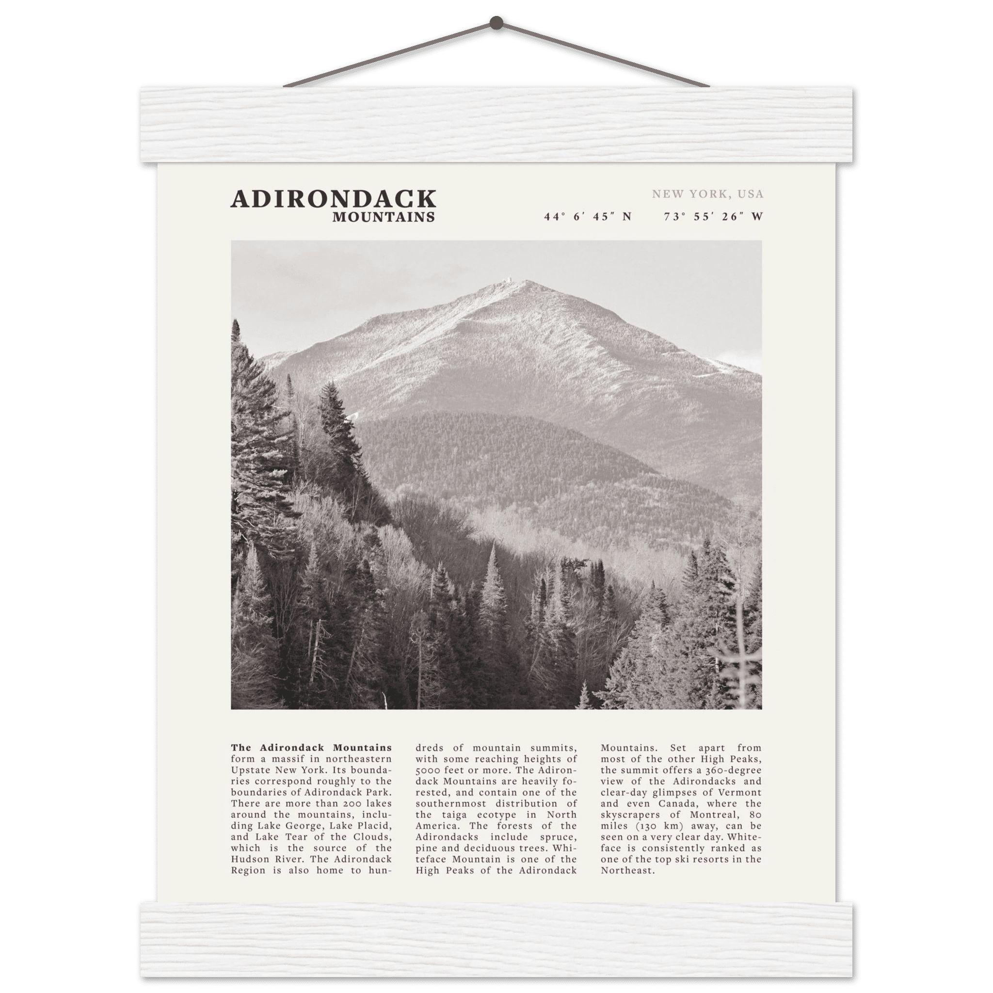 Adirondack Mountains Poster | Black & White New York Nature Wall Art | Hiking Print - Evergreen Posters
